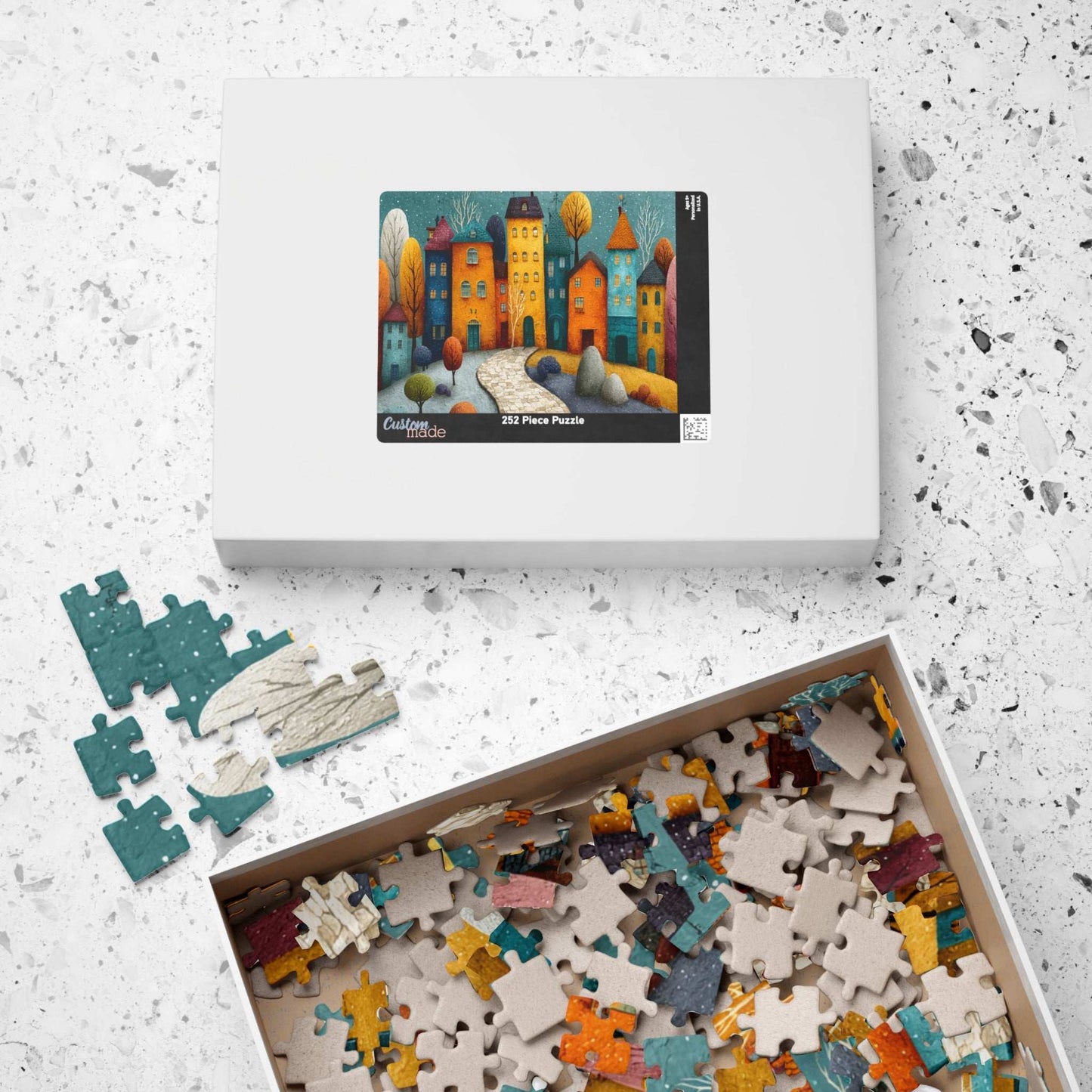 Playful Fantasy Village Jigsaw Puzzle – Artistic Townscape with Colorful Homes, Winding Path and Storybook Landscape Puzzle The Puzzle Chest