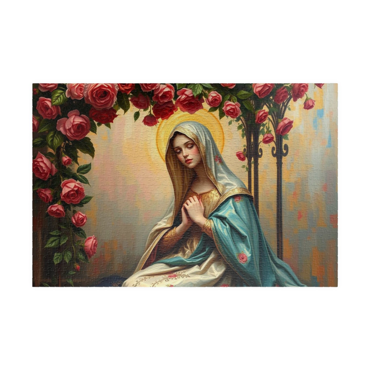 Floral Virgin Mary Jigsaw Puzzle - 110/252/520/1014 pieces, Art Puzzle, Religious Gift, Home Decor, Family Activity, Gift for Holidays 1014 pcs (Horizontal) Puzzle The Puzzle Chest