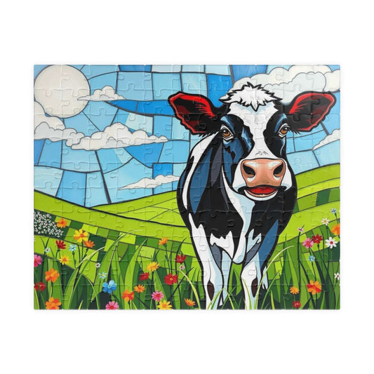 Pasture Bloom Cow Puzzle - Fun Farm Themed Jigsaw, 110-1014 Piece Engaging Family Activity, Mindful Brain Teaser, Unique Animal Lover Gift 110 pcs (Horizontal) Puzzle The Puzzle Chest