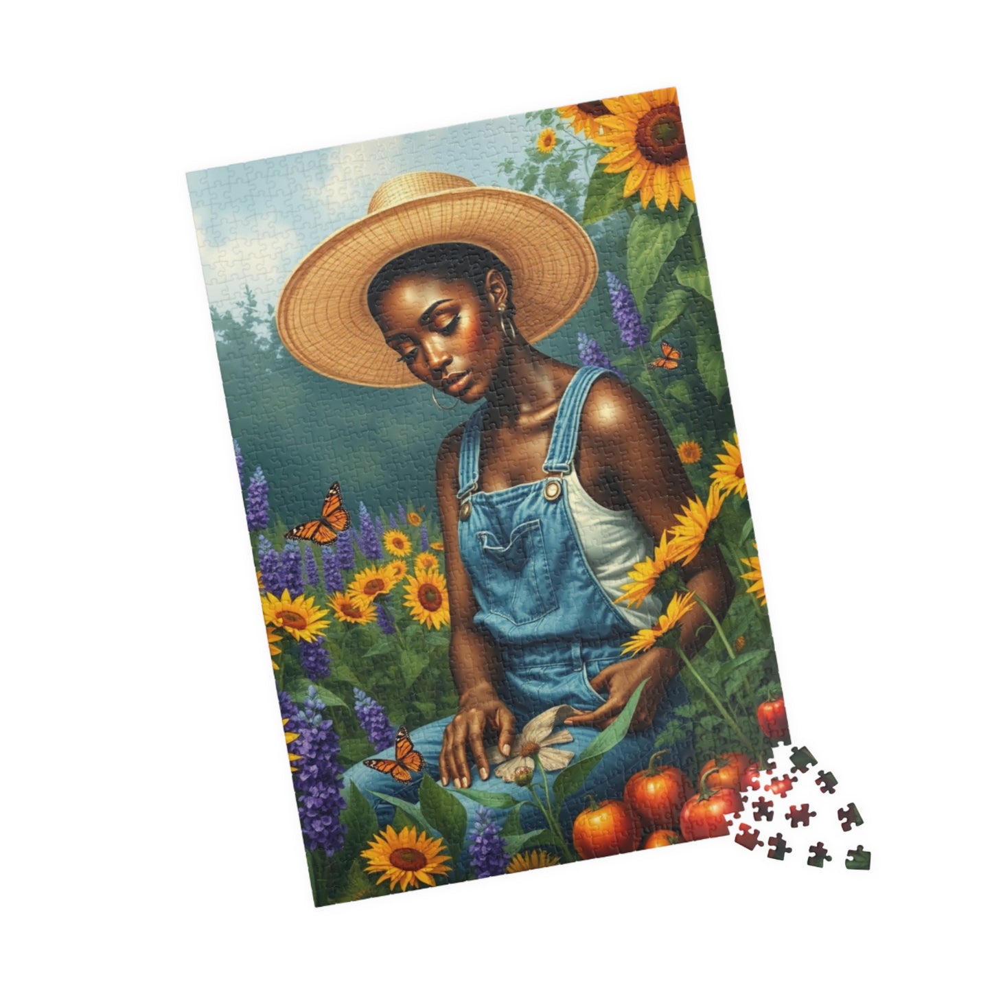 Botanical Black Woman Jigsaw Puzzle, Colorful Garden Scene, Puzzle Lover Gift, Nature Theme, 110-1014 Piece Afrocentric Artwork Puzzle The Puzzle Chest