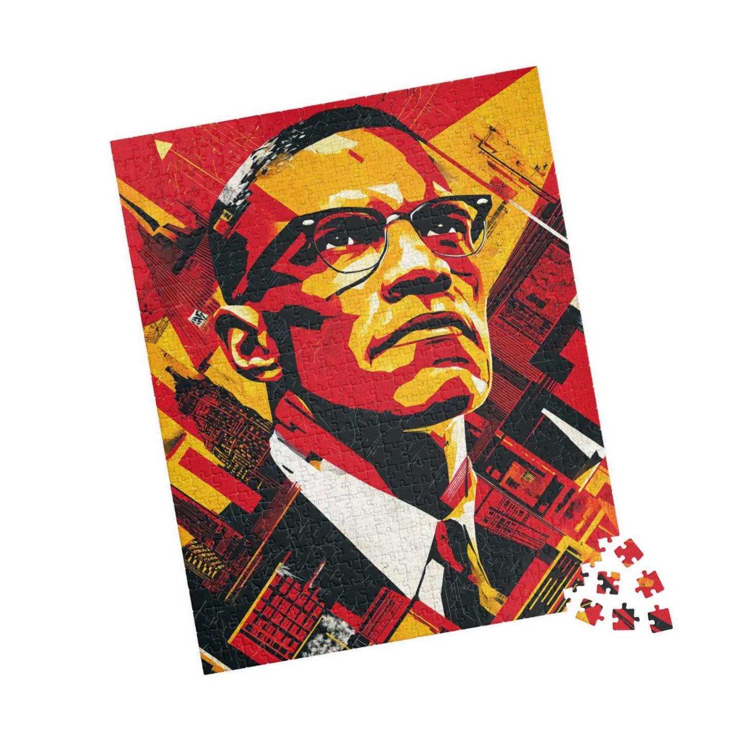 Black History Month Puzzle – Malcolm X Geometric Pop Art Jigsaw, Afrocentric Home Décor & Educational Gift for African American History Buff 520 pcs (Vertical) Puzzle The Puzzle Chest