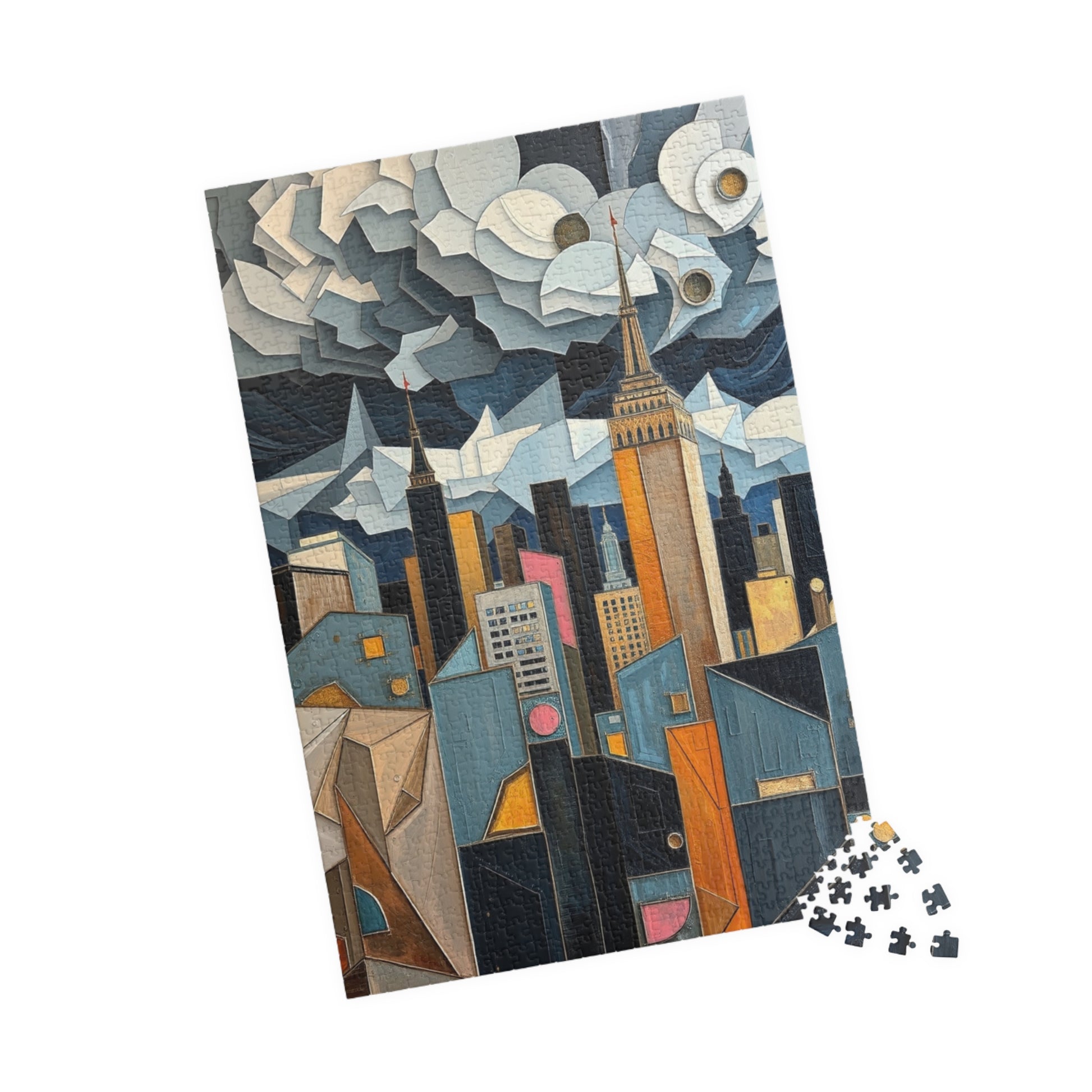 Abstract Cityscape Jigsaw Puzzle - Metallic and Pastel Geometric Shapes Pattern Puzzle The Puzzle Chest