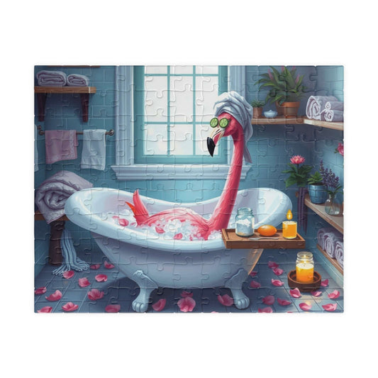 Flamingo Puzzle - Spa Vibes, Holiday Birthday Gift for Flamingo Lovers, Family Activity, Home Decor, Puzzle Night 110 pcs (Horizontal) Puzzle The Puzzle Chest