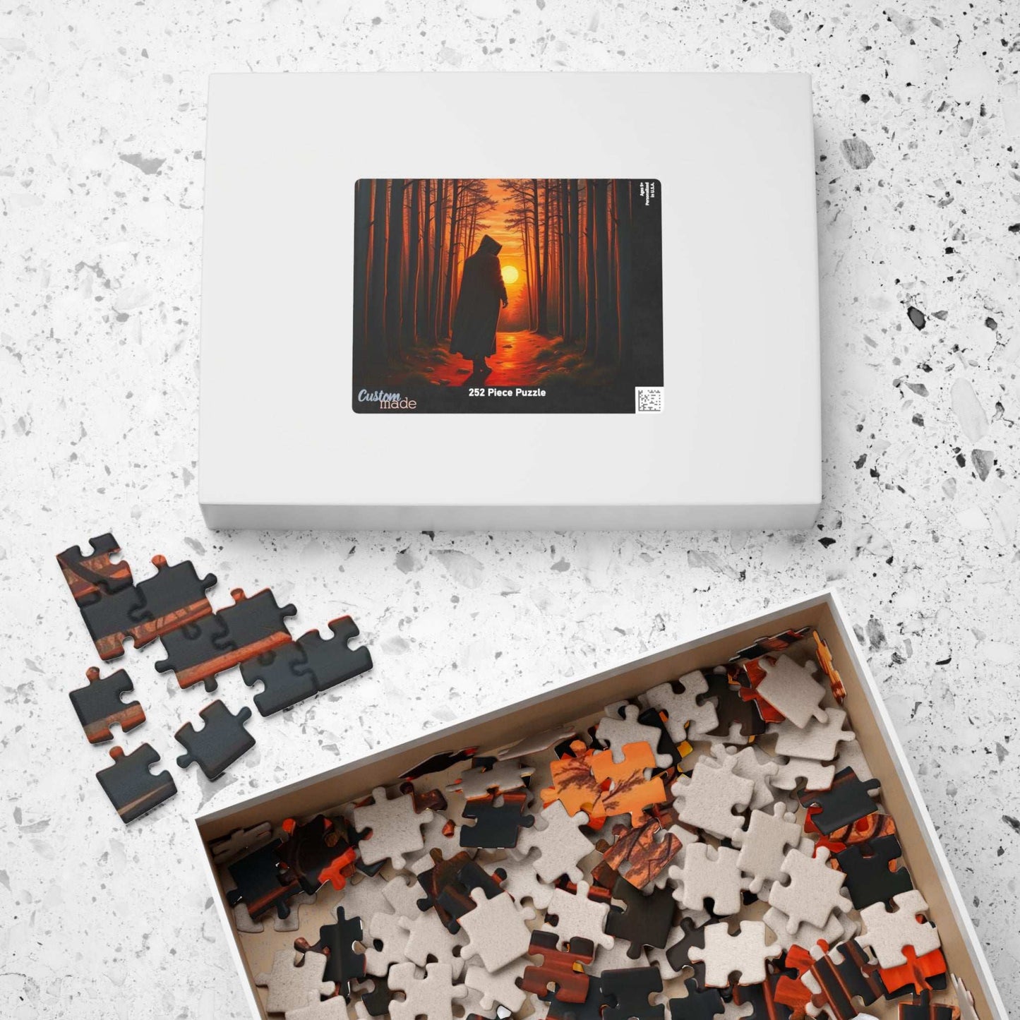 The Silent Passage Jigsaw Puzzle - Cloaked Figure Hollow Grove Eerie Sunset, Gothic Puzzle, Moody Landscape Puzzle, Dark Fantasy Art Puzzle Puzzle The Puzzle Chest