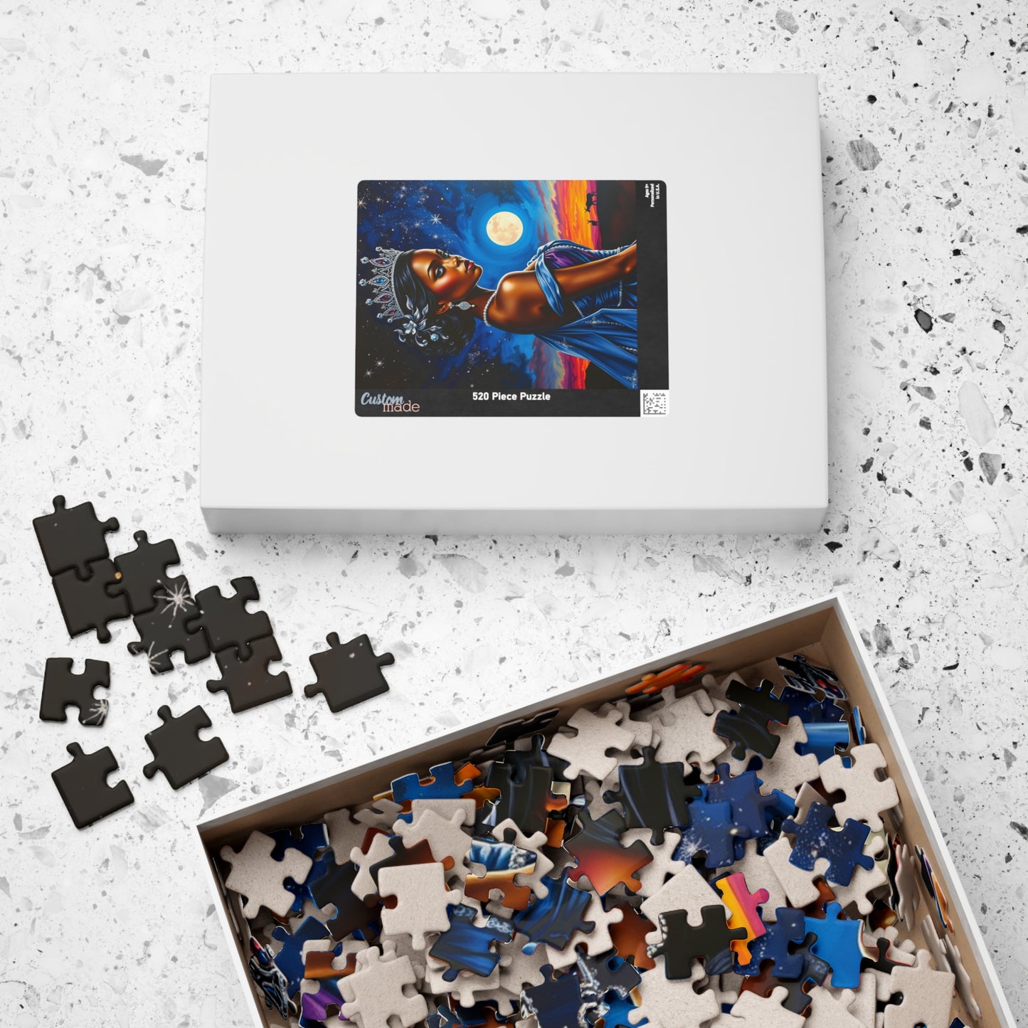 Celestial Themed African Princess Puzzle, Moon Stars Animal Silhouette, Vibrant Blue Afrocentric Game, Mindful Activity, Puzzle Lover Gift Puzzle The Puzzle Chest