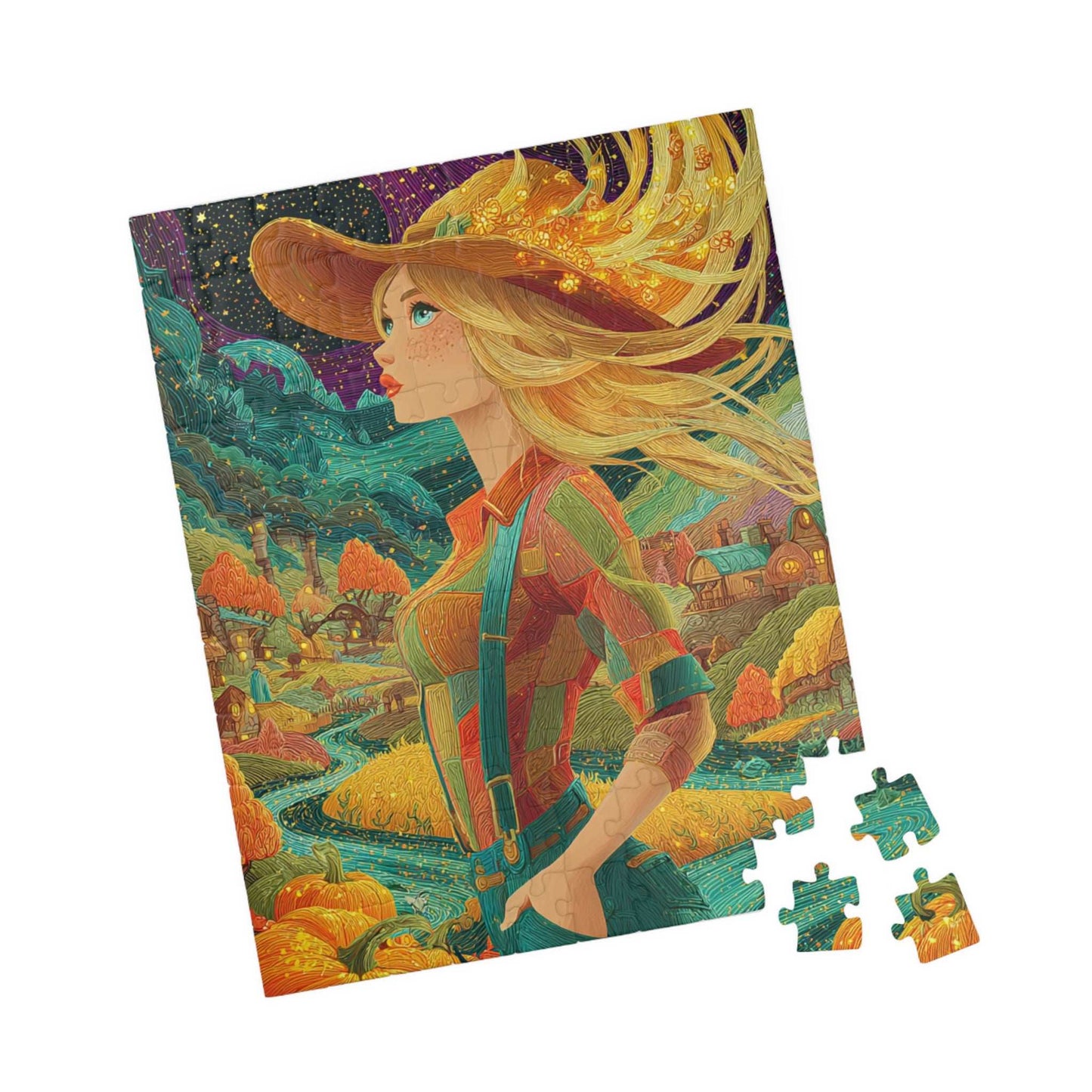 2040s Autumn Cowgirl Jigsaw Puzzle - Surreal Dreamscape, Ideal for Family Activity, Holiday Gift, Halloween Thanksgiving, Home Entertainment 110 pcs (Vertical) Puzzle The Puzzle Chest