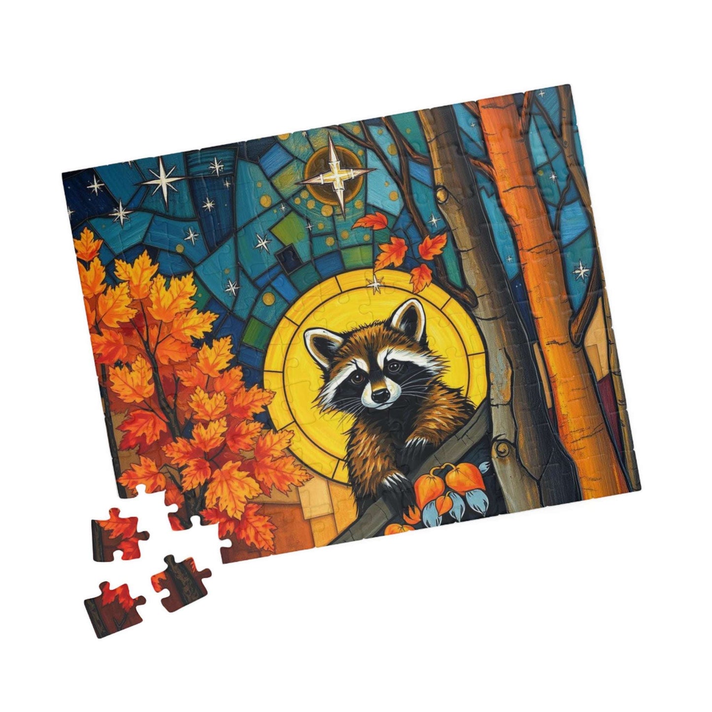 Autumn Woodland Raccoon Puzzle - 110, 252, 520, 1014-piece, Perfect for Family Fun, Cozy Nights In, Gifts, Home Decor, Fall Celebrations