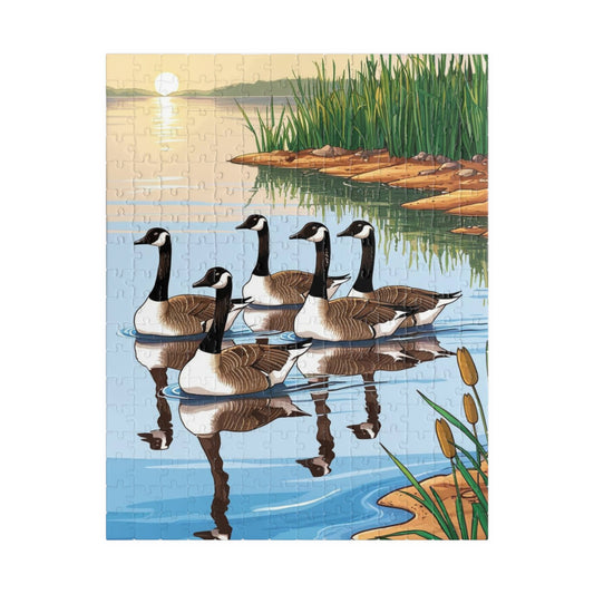 Puzzle, Geese Gliding Across Glassy Lake, 110 252 520 1014-Piece Sunrise Jigsaw Game, Relaxing Activity, Bird Lovers Gift, Wildlife Puzzle 252 pcs (Vertical) Puzzle The Puzzle Chest