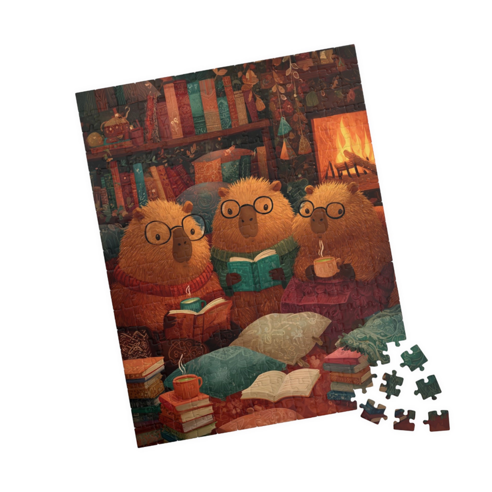 Capybaras Book Nook Jigsaw Puzzle, Cozy Animal Themed Game for Kids and Adults 252 pcs (Vertical) Puzzle The Puzzle Chest