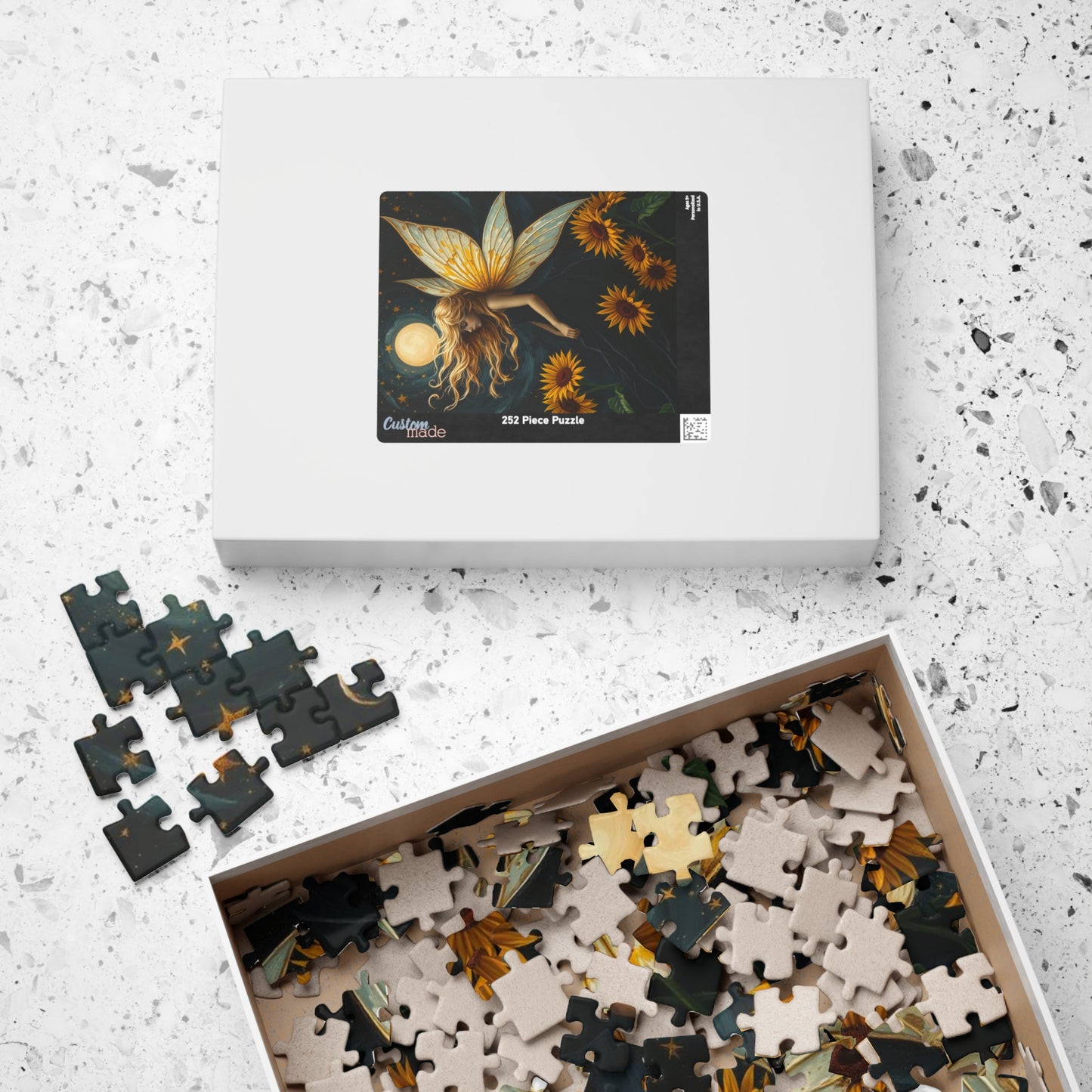 Moonlit Fairy in Sunflower Sky - Ethereal Fantasy Art Jigsaw Puzzle for Solo Fun, Unique Puzzle Lover Gift, Home Decor, Family Activity