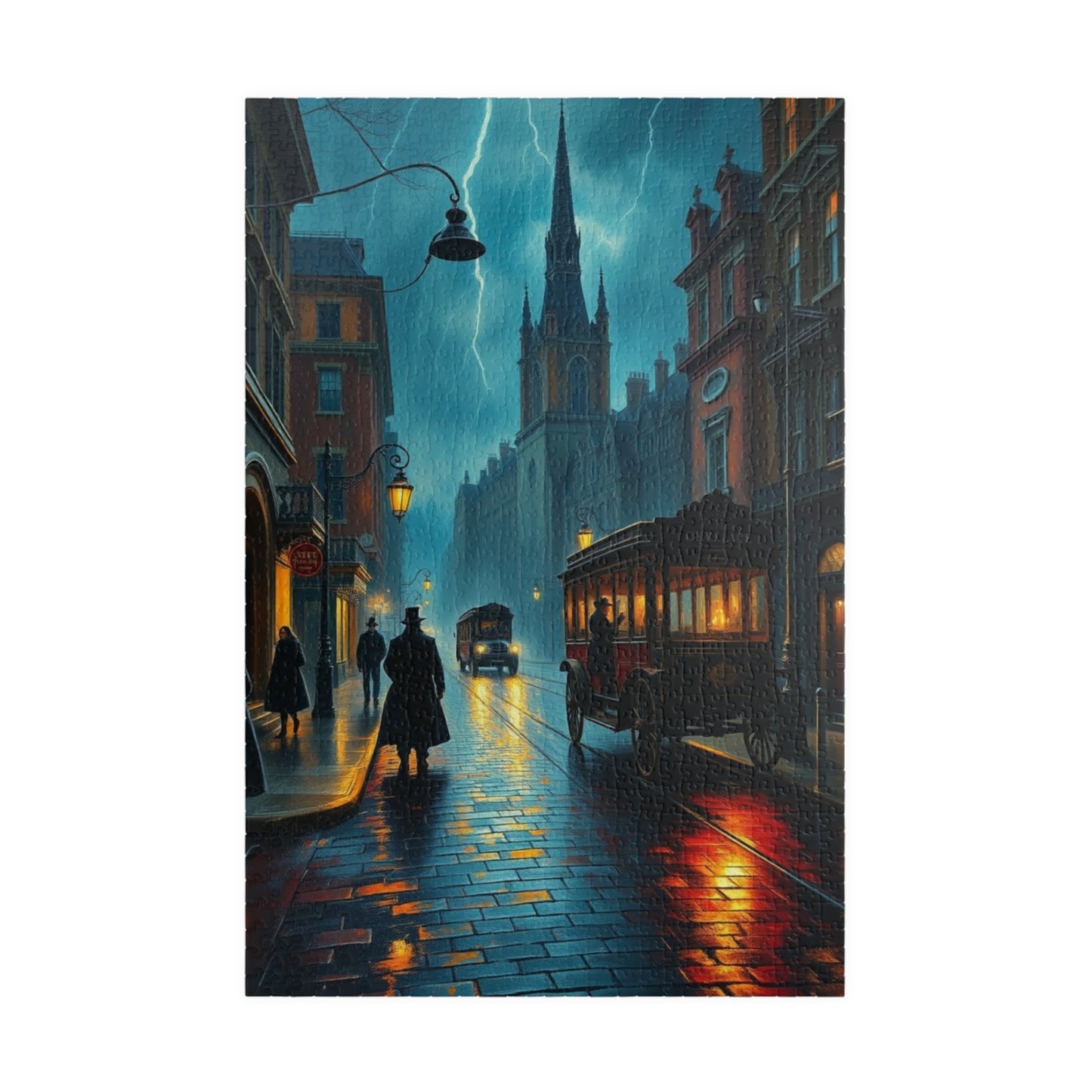 Gothic Victorian Street Jigsaw Puzzle (110-1014 Piece), Haunted Street with Gas Lamps, Rain, and Cloaked Shadows, Gift for Fans of Dark Art 1014 pcs (Vertical) Puzzle The Puzzle Chest
