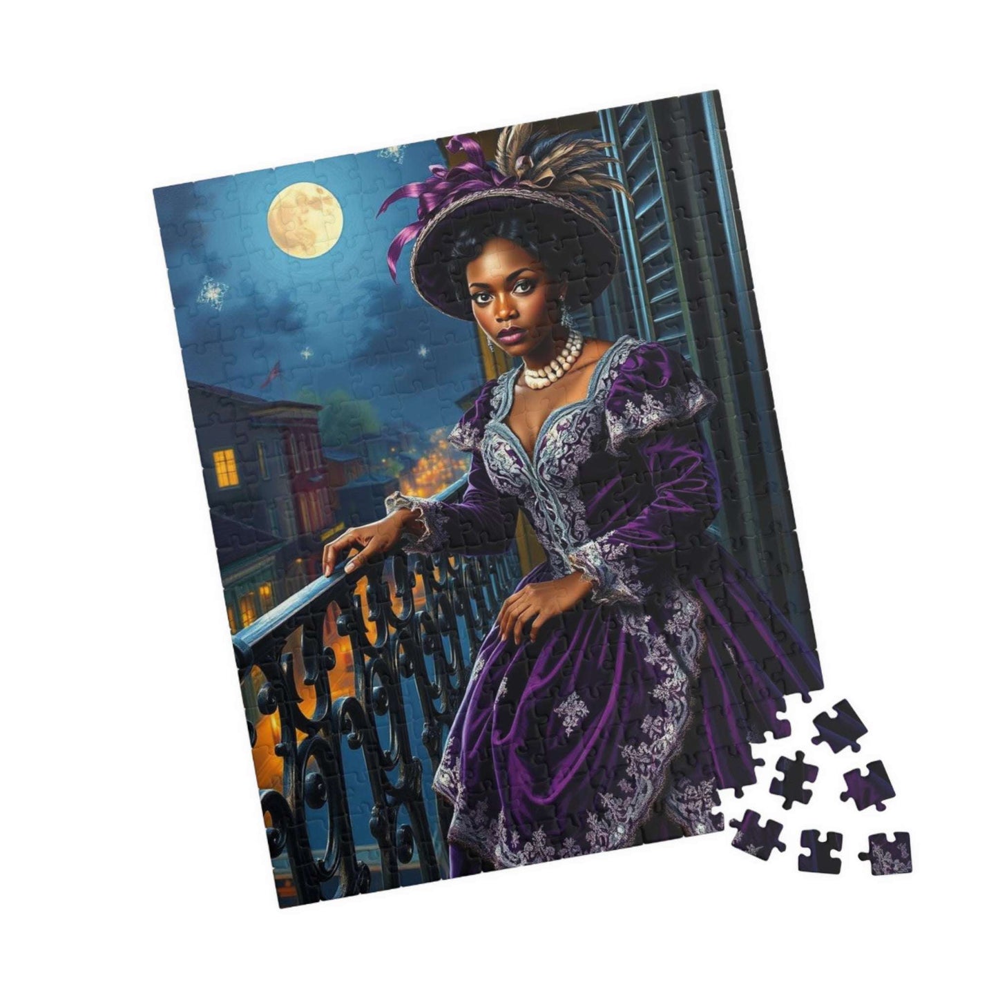 Mystical Moonlit Jigsaw Puzzle - Victorian Black Woman, African American Art 252 pcs (Vertical) Puzzle The Puzzle Chest