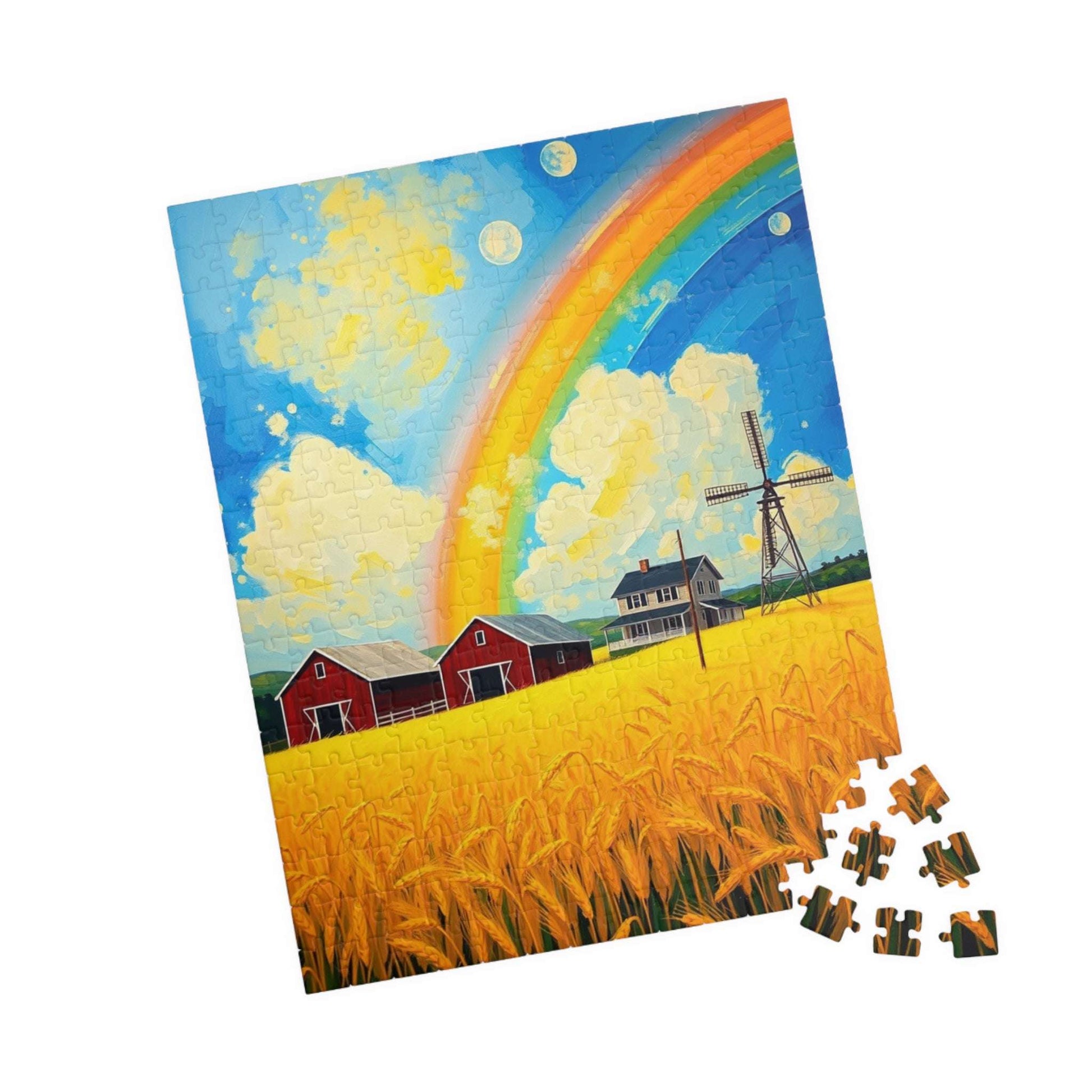 Scenic Farmhouse Puzzle, 110-1014 Piece Jigsaw, Vibrant Rainbow Landscape, Gift for Nature Lovers, Family Fun Activity Puzzle The Puzzle Chest