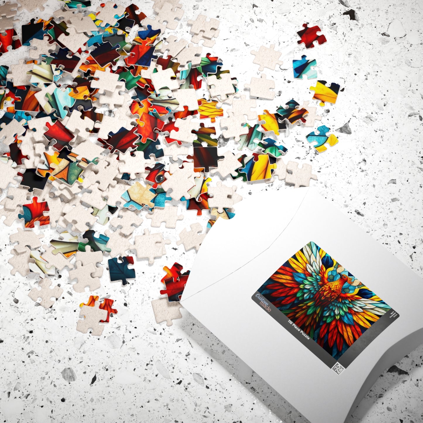 Abstract Phoenix Rising Jigsaw Puzzle (110, 252, 520, 1014-Piece), Kaleidoscopic Firebird Colorful Wings, Puzzle Lover Gift, Brain Teaser Puzzle The Puzzle Chest