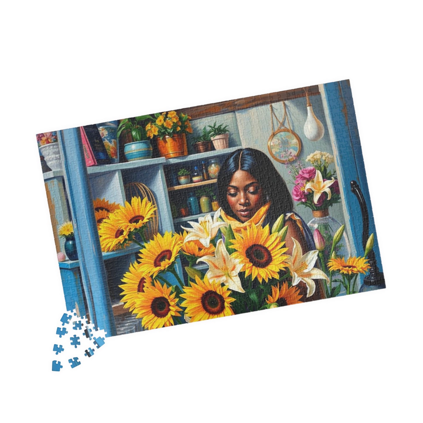 Flower Shop Jigsaw Puzzle - Black Woman Art Beautiful Puzzle for Relaxation Holiday Birthday Gift for Her Home Entertainment Mindful Moments Puzzle The Puzzle Chest