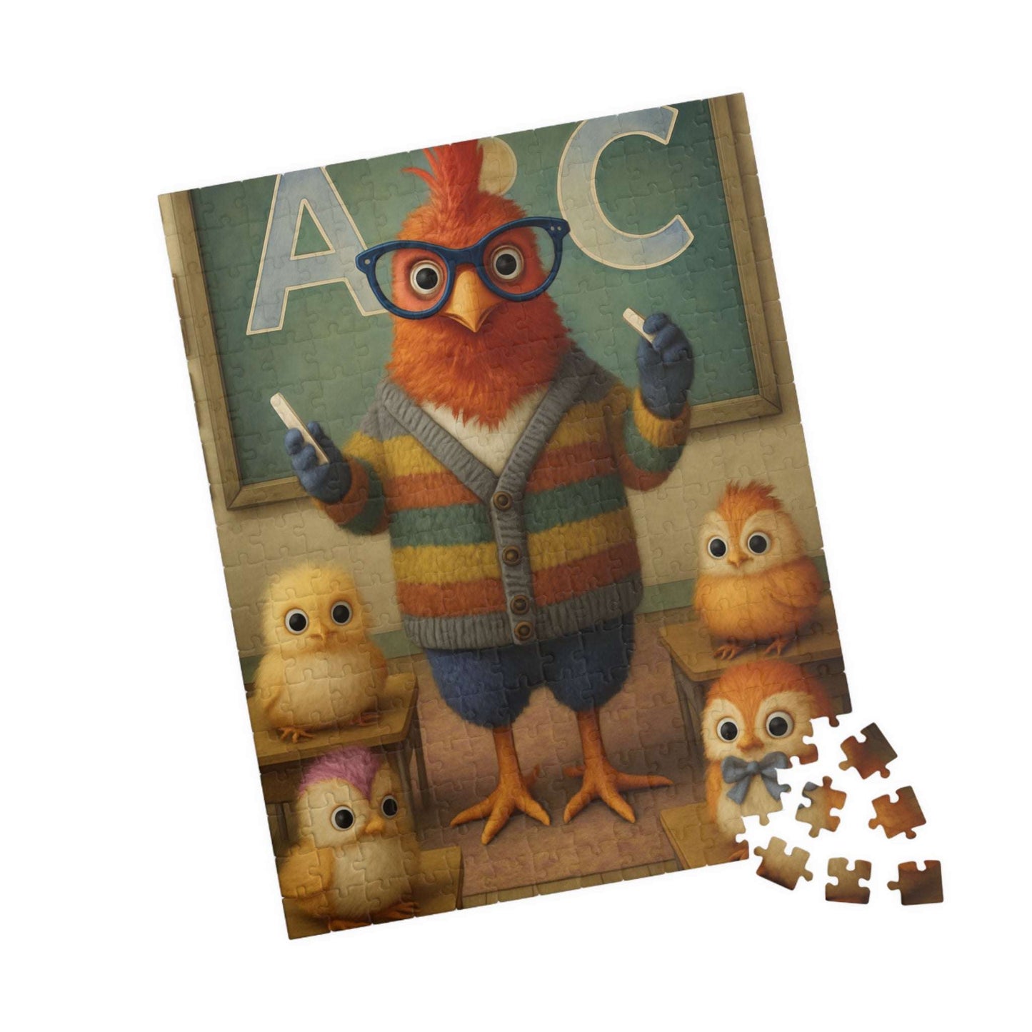 Chicken Teacher Jigsaw Puzzle Gift for Fun Family Indoor Activity, Holidays or Birthdays, Bird Lover, Brain Teaser 252 pcs (Vertical) Puzzle The Puzzle Chest