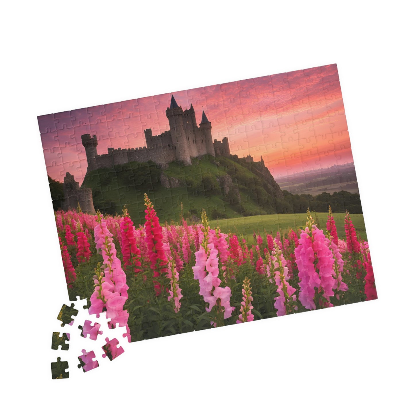 Landscape Jigsaw Puzzle - Snapdragon Meadow, 110-1014 Piece, Pink Sunset Castle Field, Relaxing Challenging Puzzle for Puzzle Lover, Gift Puzzle The Puzzle Chest