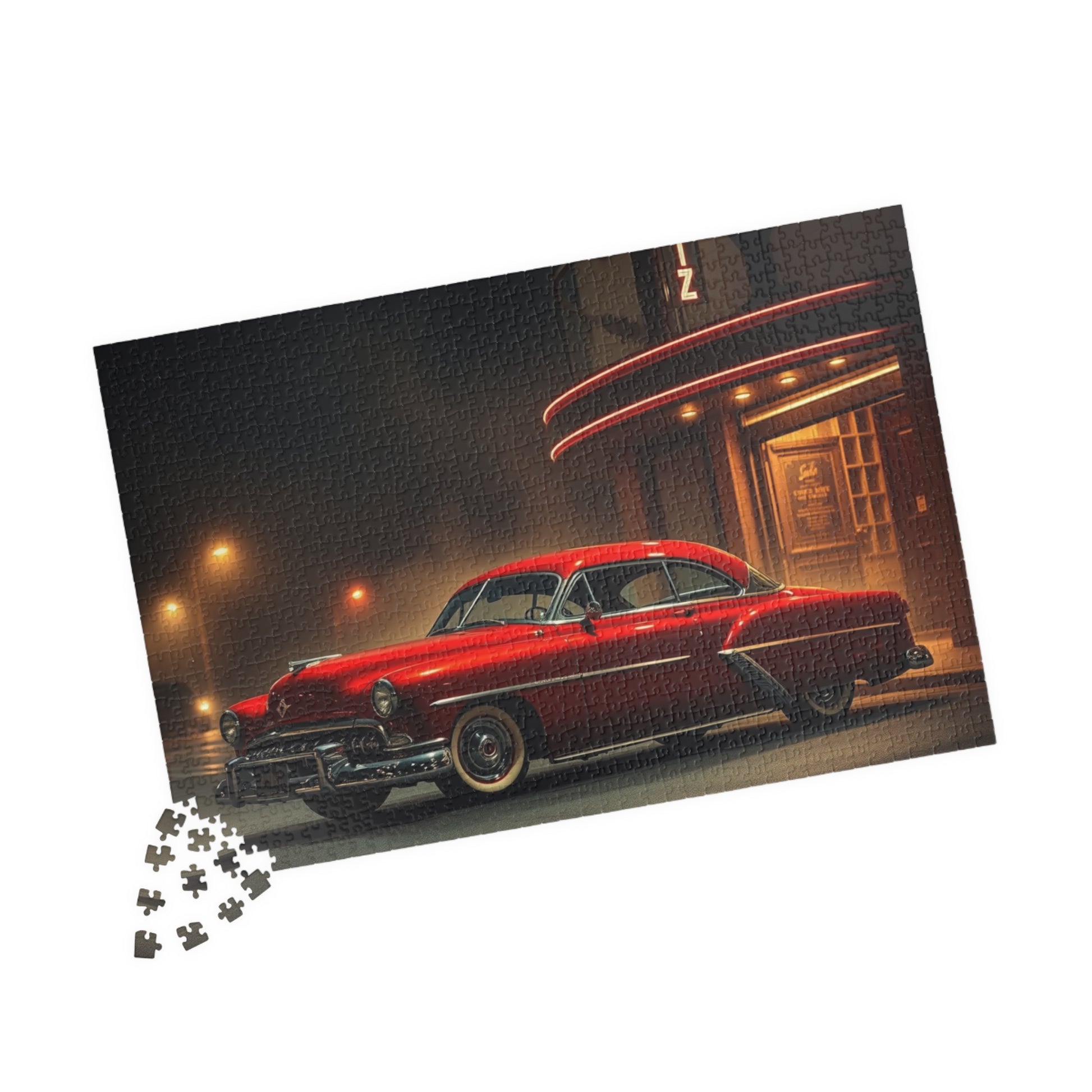 Vintage Car Puzzle, Classic Red 1949 Eight Coupe, Nostalgic Gift for Car Lover Puzzle The Puzzle Chest