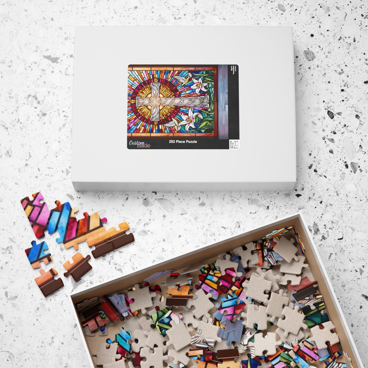 Stained Glass Cross Puzzle (110, 252, 520, 1014-piece), Faith-Based Religious Jigsaw Game, Colorful Puzzle for Christians and Puzzle Lovers