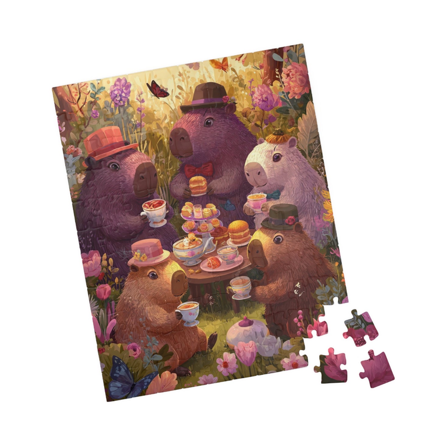 Capybara Tea Party in the Meadow Jigsaw Puzzle, Animal Themed Game for Kids and Adults 110 pcs (Vertical) Puzzle The Puzzle Chest