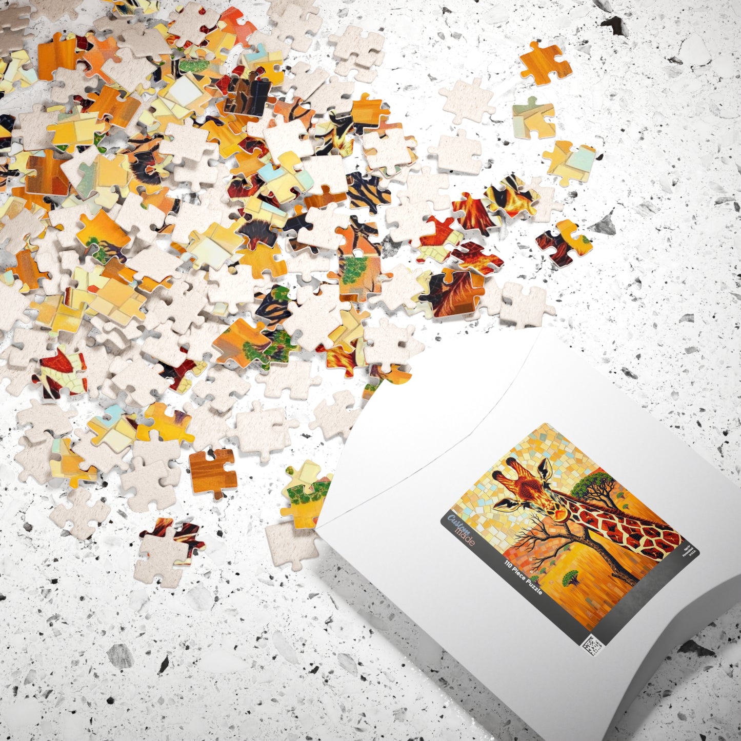 Mosaic Giraffe Jigsaw Puzzle, Beautiful Wildlife Landscape with Acacia Tree, African Savannah Game for Nature Lovers, Animal Enthusiast Gift Puzzle The Puzzle Chest