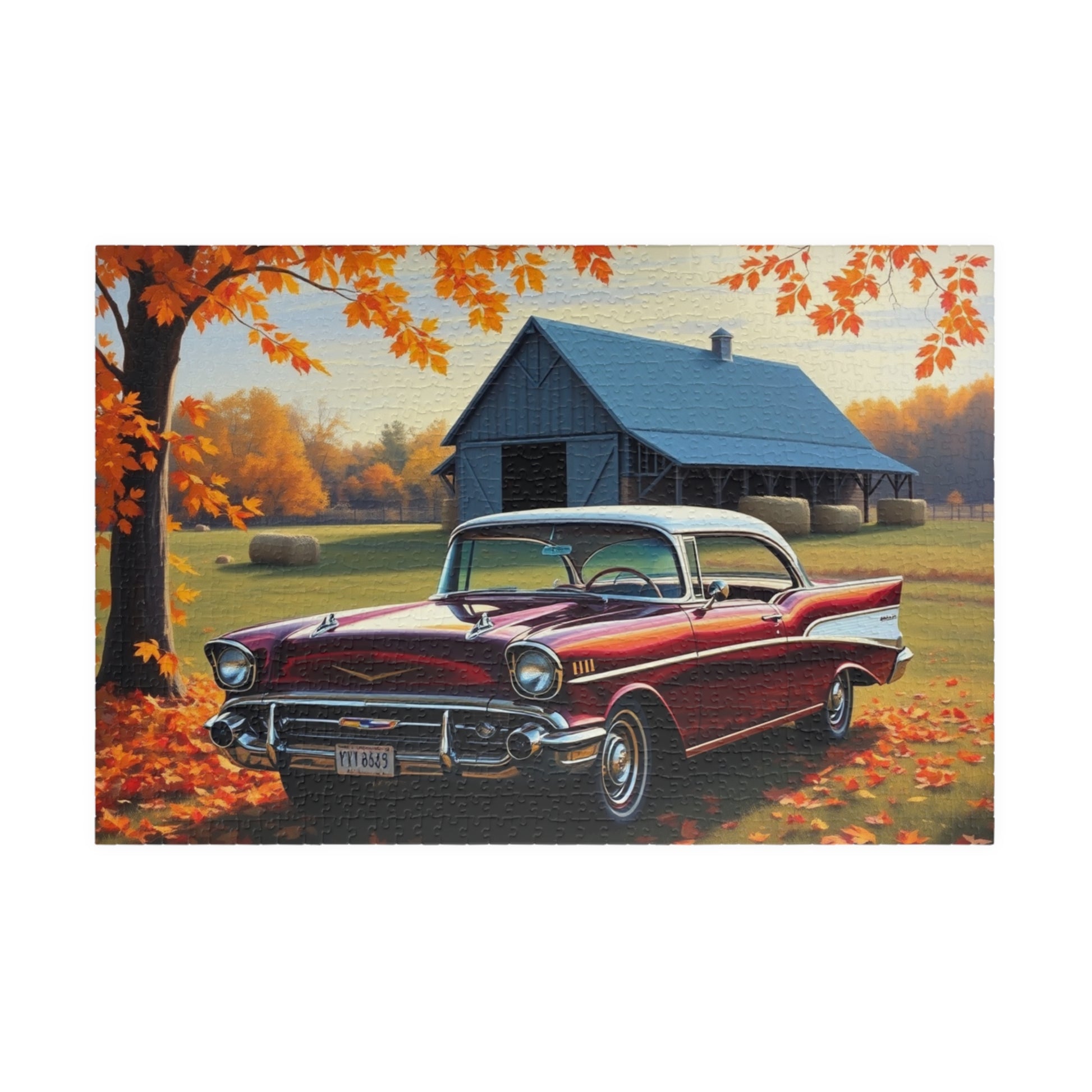 Autumn Vintage Car Puzzle, Nostalgic 1957 Bel Air Jigsaw Game 1014 pcs (Horizontal) Puzzle The Puzzle Chest