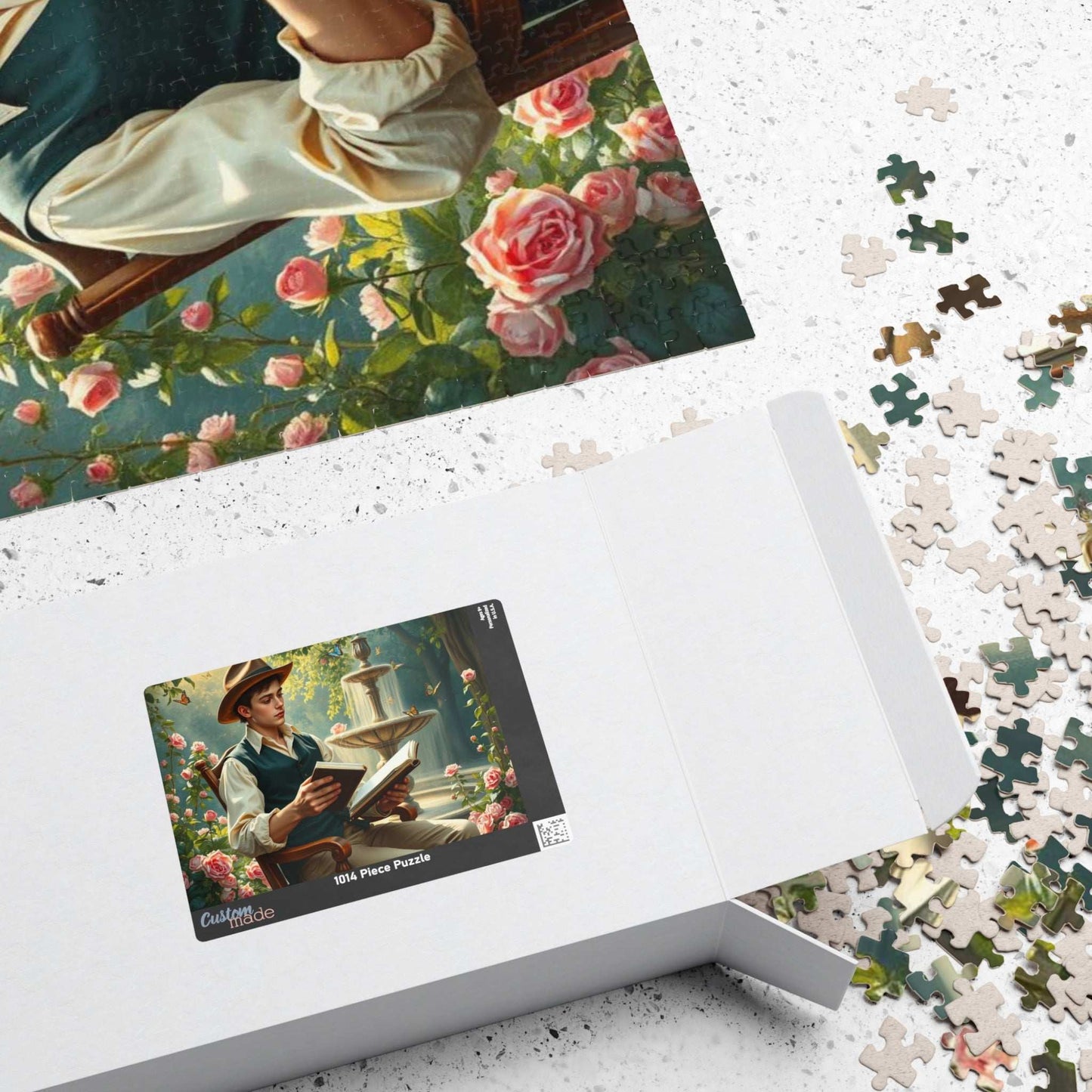 Victorian Garden Sketch Jigsaw Puzzle - 19th-Century Young Male Artist in a Blooming Rose Garden Puzzle The Puzzle Chest