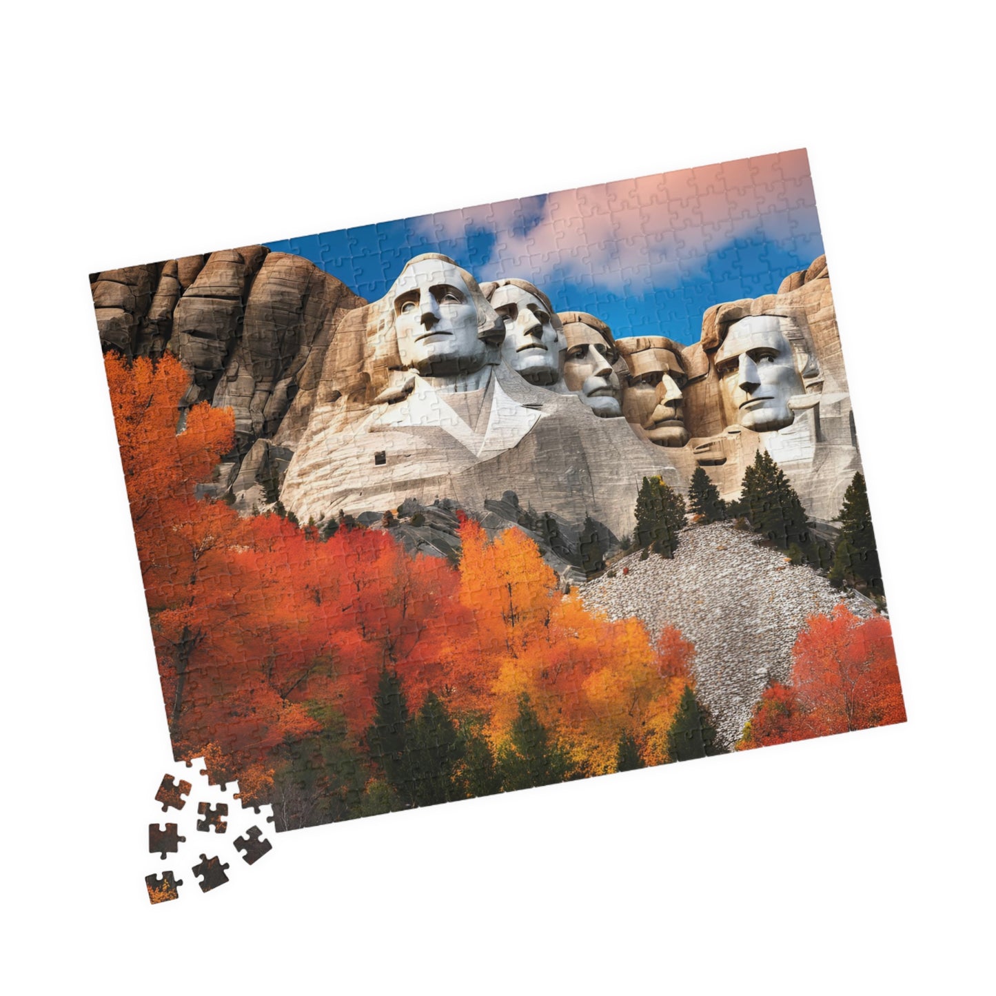 Fall Themed Mount Rushmore Jigsaw Puzzle with Autumn Leaves, Famous U.S. President South Dakota Landmark, Family Friendly Puzzle Lover Gift Puzzle The Puzzle Chest