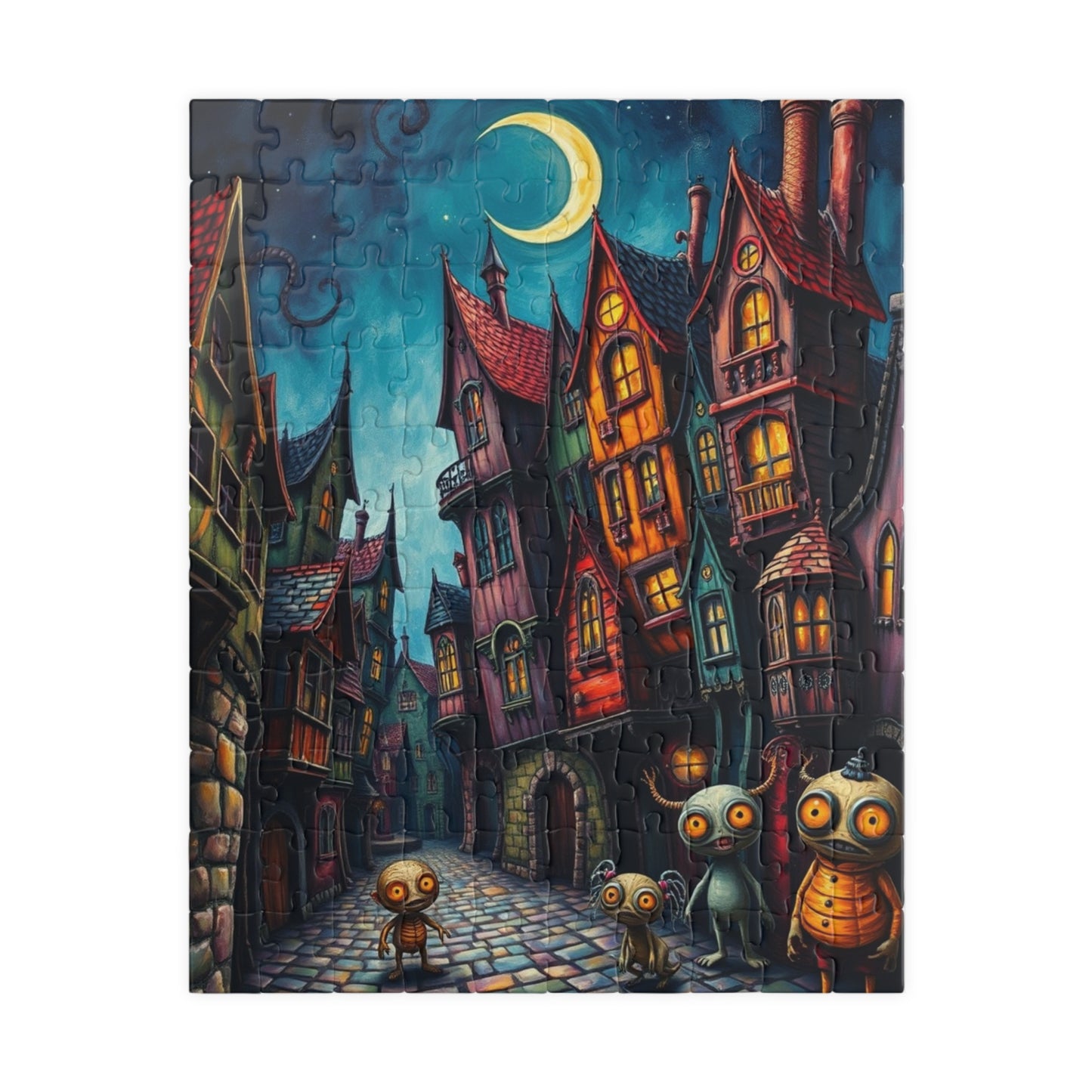 Whimsical Halloween Village Jigsaw Puzzle, 110-1014 Piece Dark Fantasy Art Nighttime Scene, Perfect for Family Game Night, Puzzle Lover Gift 110 pcs (Vertical) The Puzzle Chest