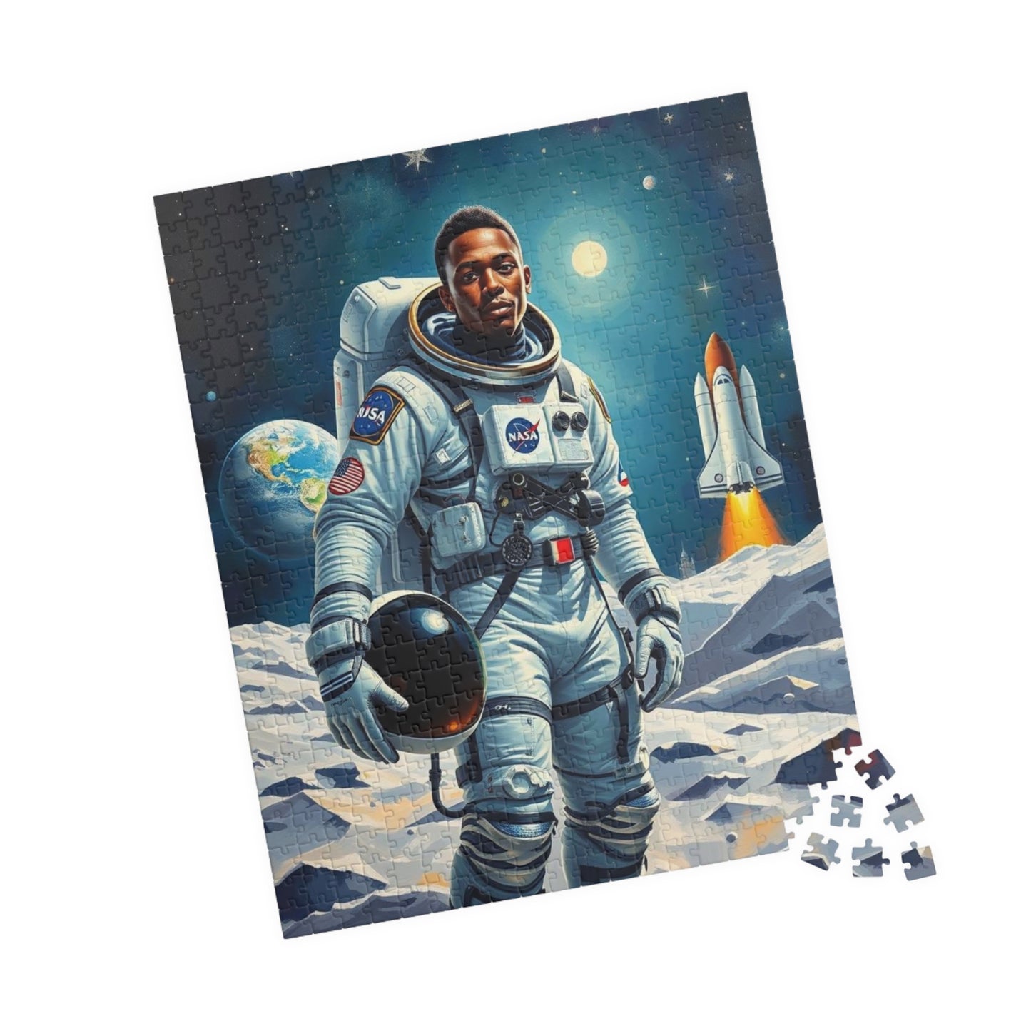 Afrocentric Astronaut Puzzle, African American Man Space Theme Black Art Jigsaw Game, Puzzle Lover Holiday Gift, Family Bonding Activity
