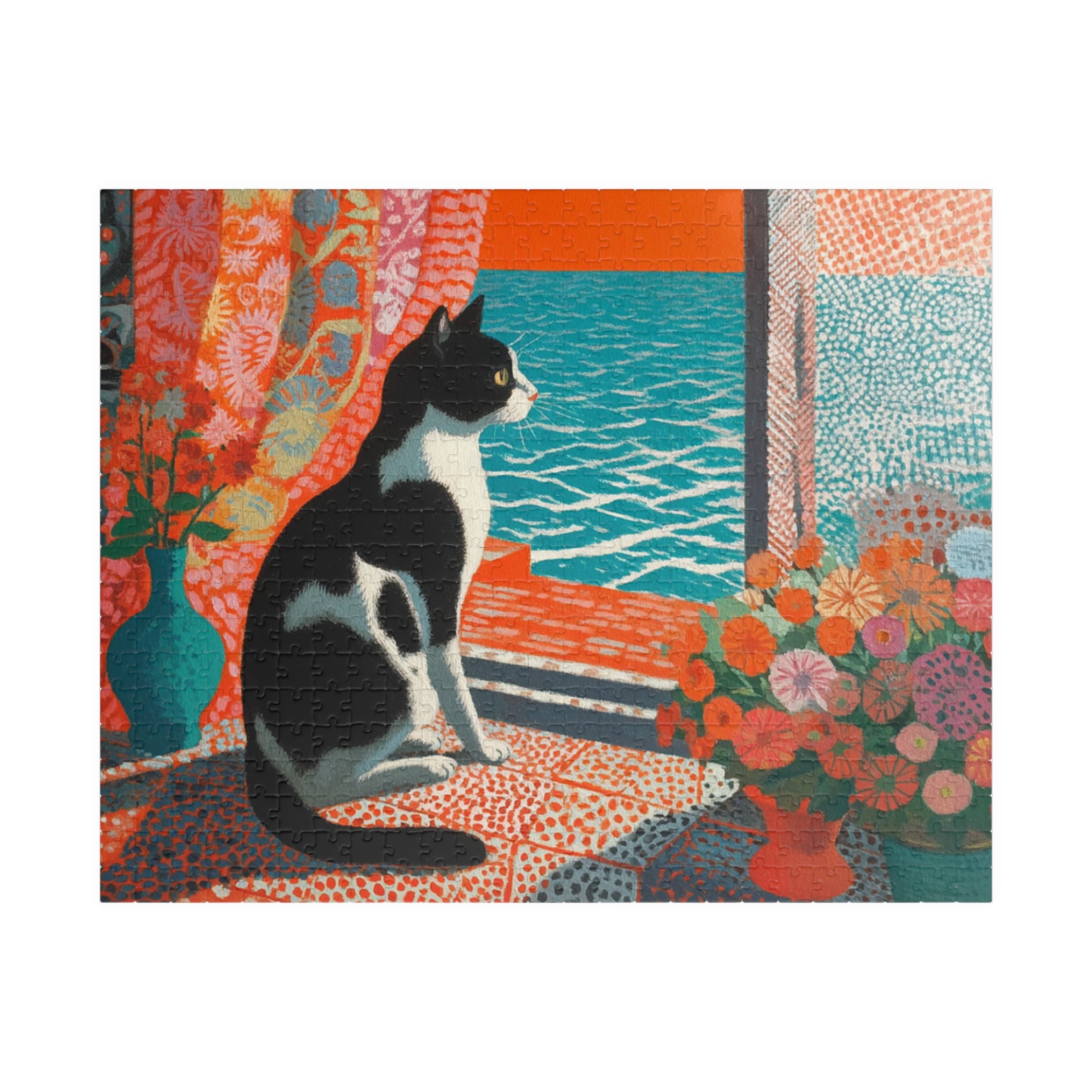 Cat by the Open Window – Fauvist Interior Cat Jigsaw Puzzle, Animal Theme Seaside Art Puzzle, Matisse-Inspired Puzzle The Puzzle Chest