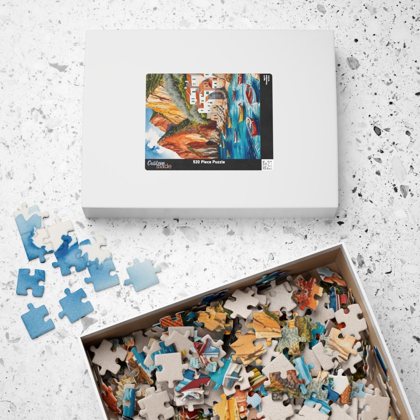 Seaside Landscape Jigsaw Puzzle, Mediterranean Coastline 1000-Piece Game for Family Activity and Bonding, Fishing Village Coastal Puzzle Puzzle The Puzzle Chest