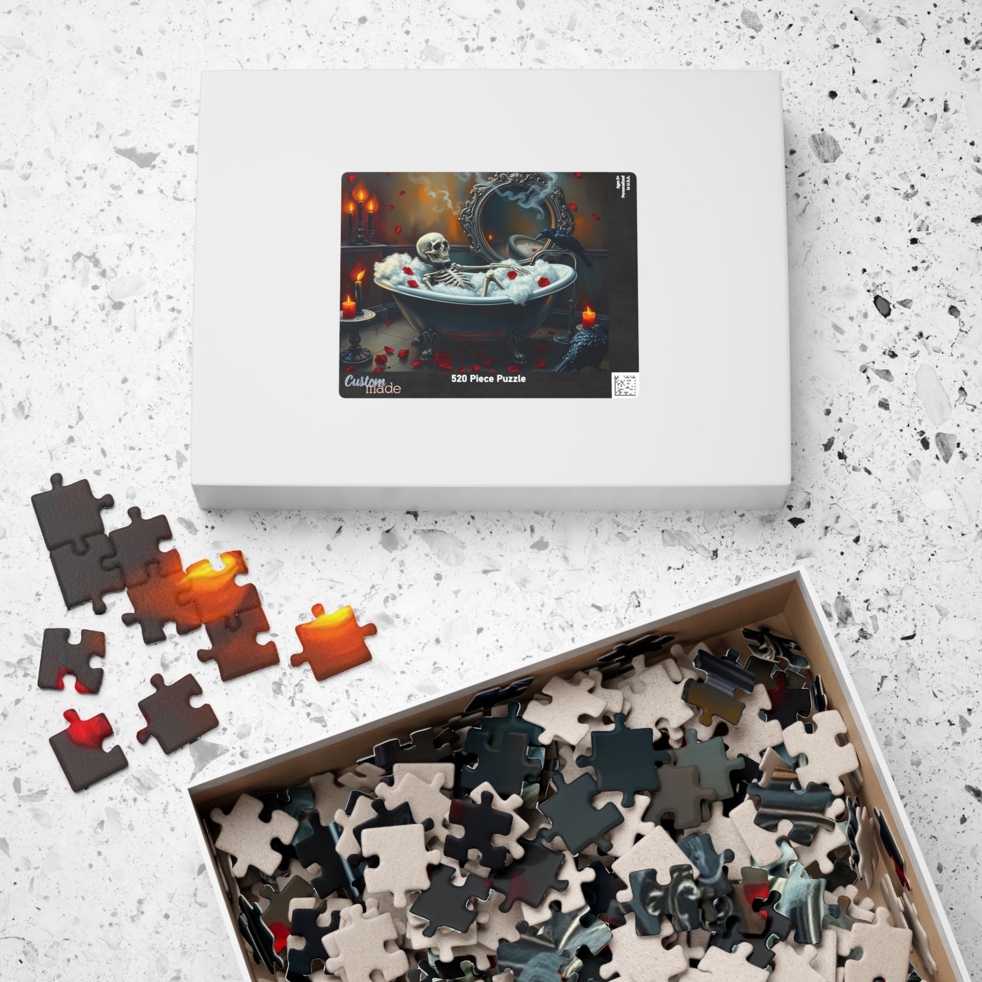 Creepy Cute Skeleton Bubblebath Puzzle, Skeleton Relaxing in Clawfoot Tub with Raven and Roses, Halloween Jigsaw for Spooky Puzzle Lovers Puzzle The Puzzle Chest