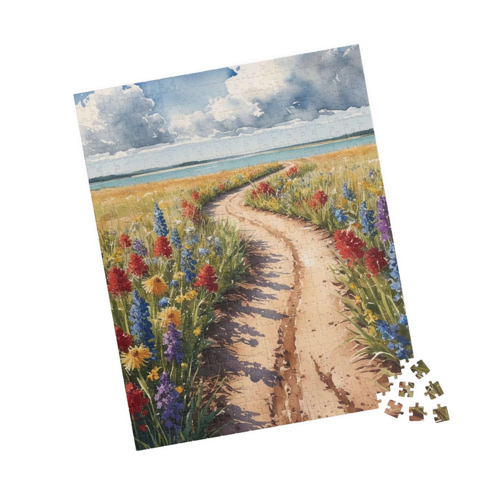 Serene Landscape Puzzle, Winding Dirt Path with Wildflowers and Clear Water, Nature-Inspired Jigsaw Game for Puzzle Enthusiast, Mindful Puzzle The Puzzle Chest