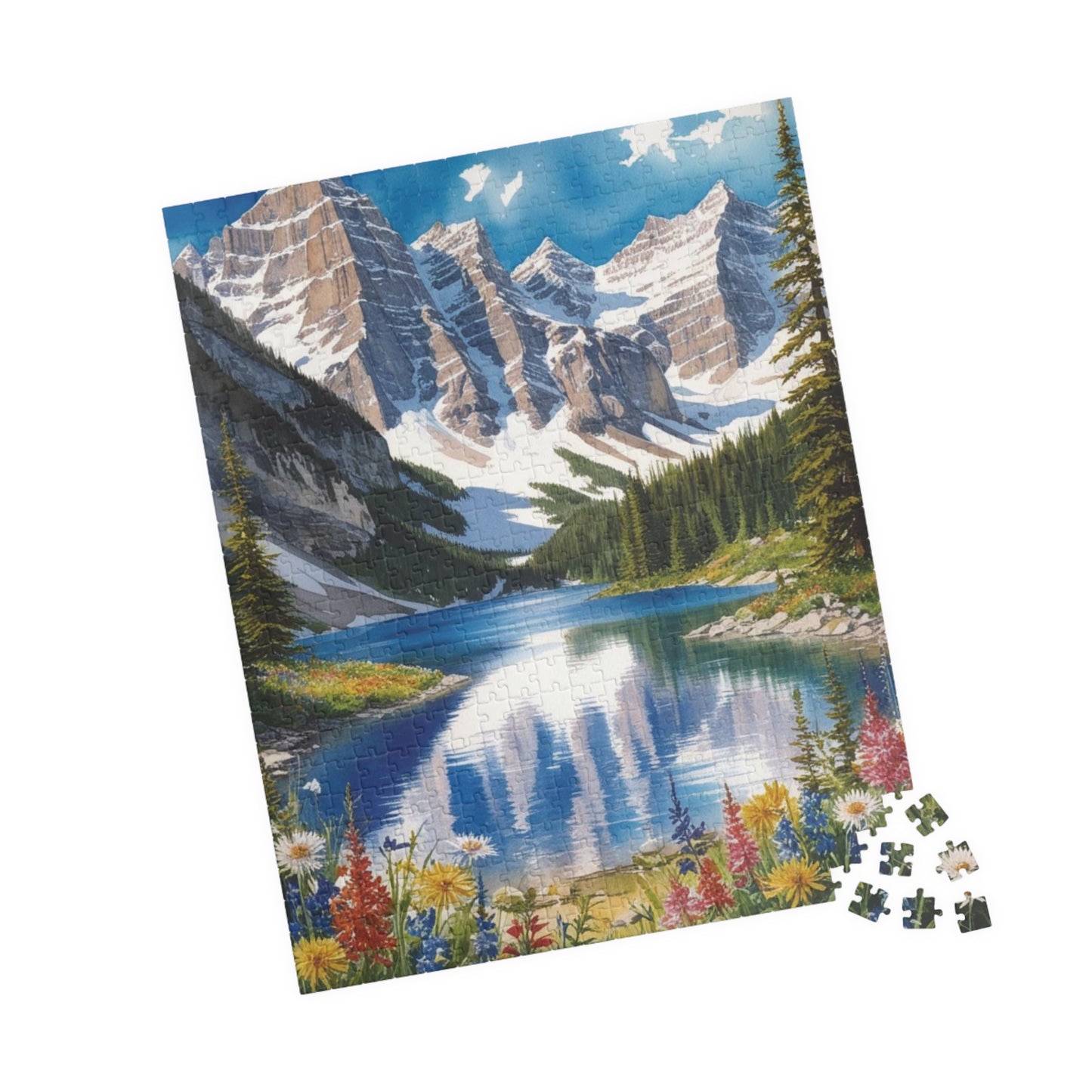 Serene Mountain Lake Landscape Puzzle, Snowy Peaks Wildflowers Art Jigsaw, Nature Lovers Gift, Fun Family Game Night Activity, Leisure Hobby Puzzle The Puzzle Chest