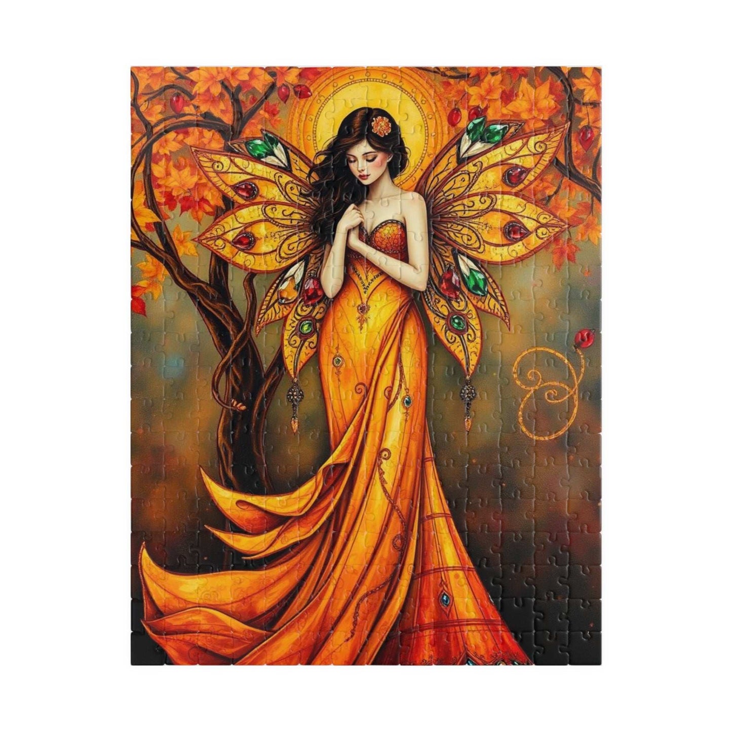 Bejeweled Autumn Fairy Jigsaw Puzzle, Mythical Fantasy Art, 110-1014 Pieces, Enchanting Unique Gift for Puzzle Lover, Family Fun Activity 252 pcs (Vertical) Puzzle The Puzzle Chest
