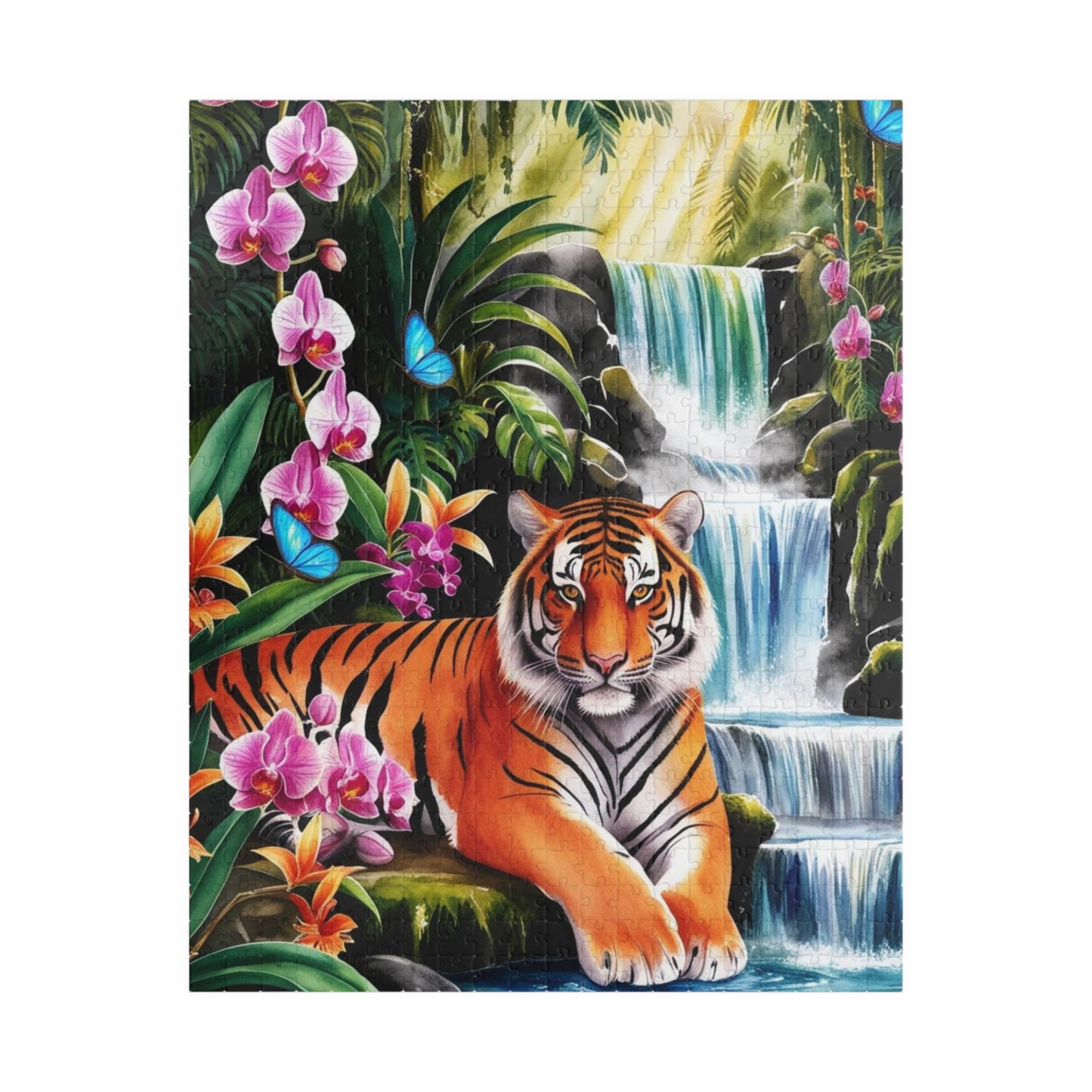 Puzzle, Tiger and Waterfall Scene, Jungle Wildlife Jigsaw, 110-1014 Piece, Relaxing Wildlife Puzzle, Family Fun Activity, Nature Lover Gift 520 pcs (Vertical) Puzzle The Puzzle Chest