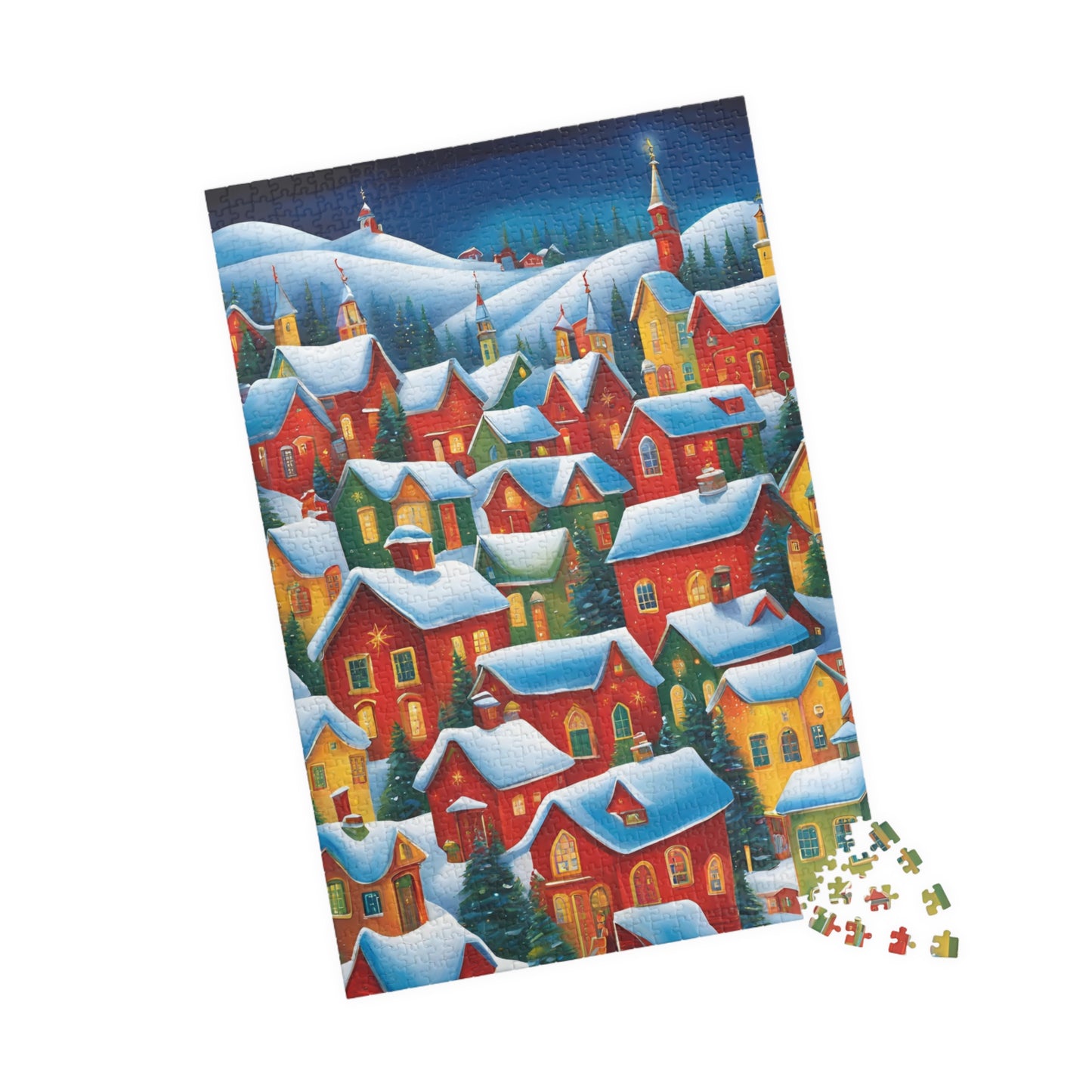 Colorful Winter Village Jigsaw Puzzle - Snow Capped Roofs Puzzle The Puzzle Chest