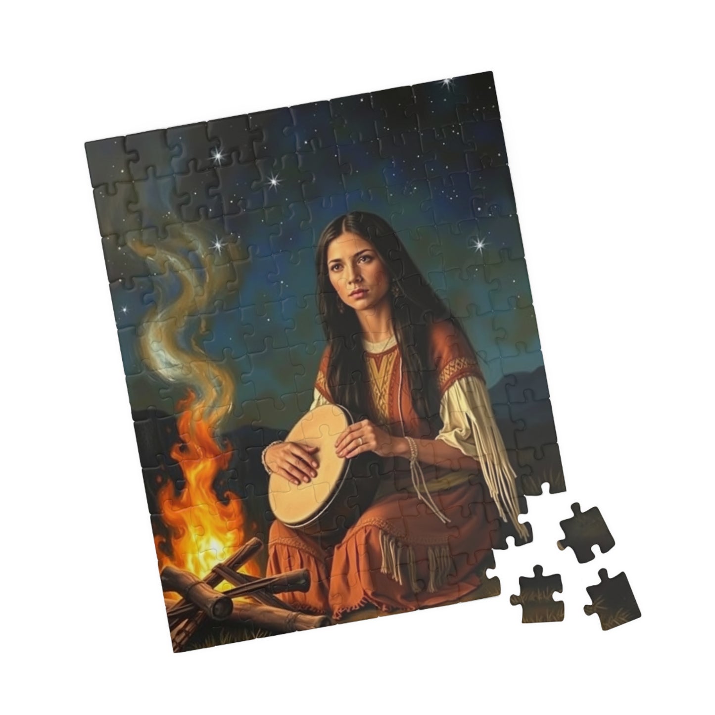 Native American Puzzle (110-1014 Piece), Indigenous Woman Campfire Night Sky Jigsaw Game, Traditional Creative Hobby, Unique Gift Puzzle The Puzzle Chest