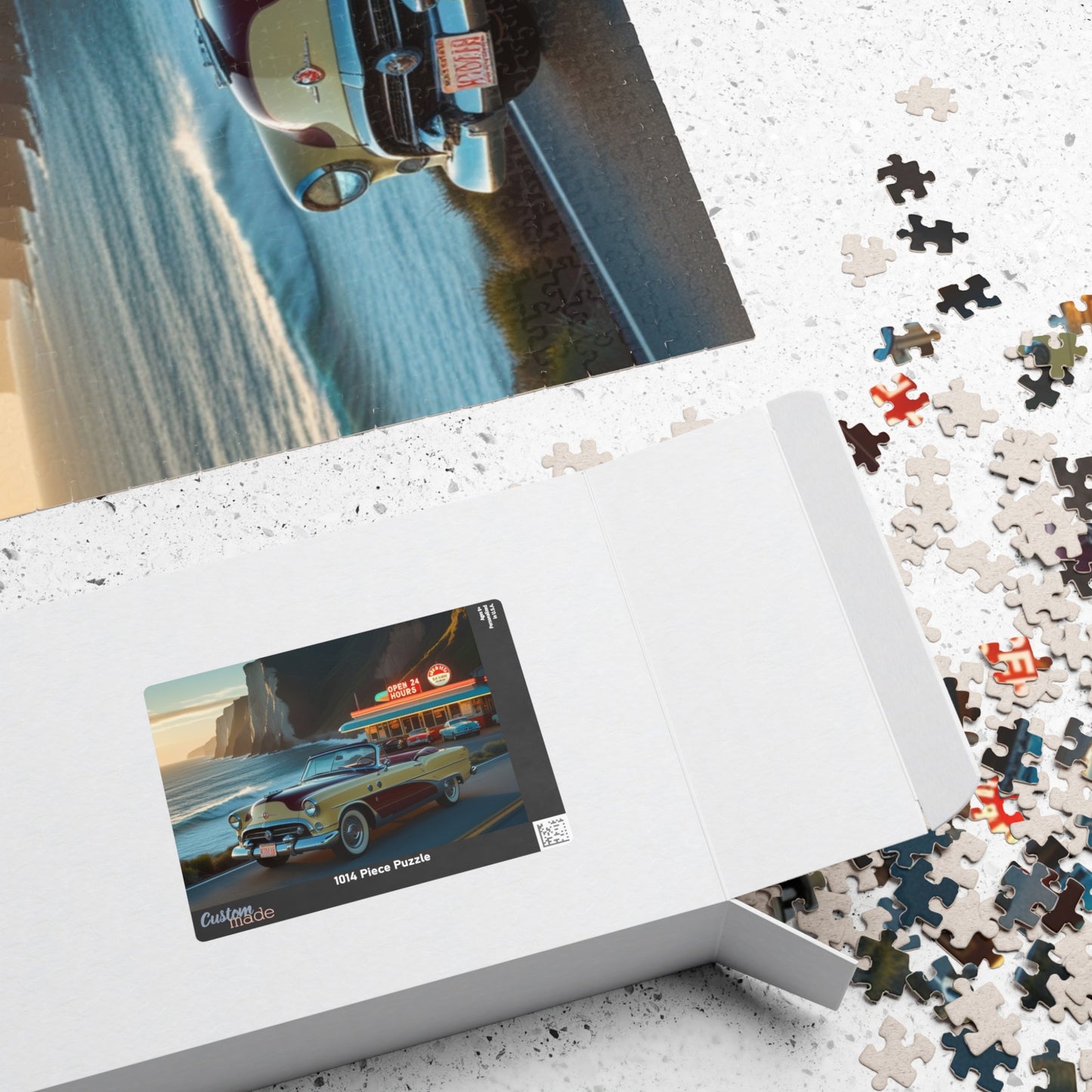 Retro Car Puzzle - Classic 1954 98 Starfire Convertible, Vintage Coastal Scene, Family Game Night, Best Gift for Retro Car Lover Puzzle The Puzzle Chest