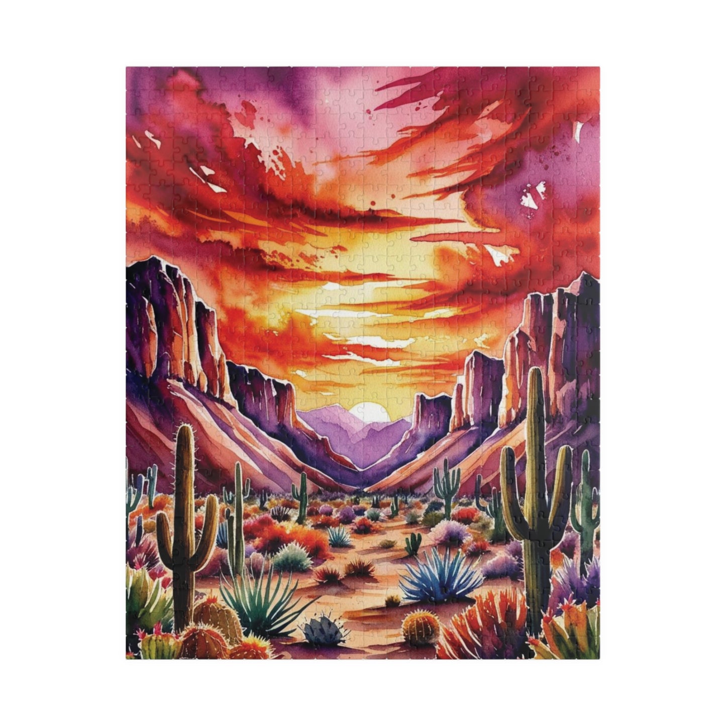 Puzzle - Desert Landscape 1000 Piece Jigsaw, Cactus Sunset Mountain Scene, Challenging Adult Hobby Game, Relaxing Family Activity, Home 520 pcs (Vertical) Puzzle The Puzzle Chest