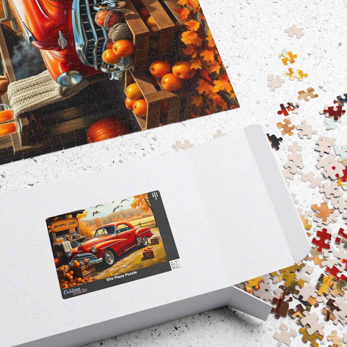 Apple Cider Stand Stop Fall Themed Jigsaw Puzzle - Retro Car Scene, Family Fun Activity, Autumn Decor Gift, Cozy Indoor Entertainment