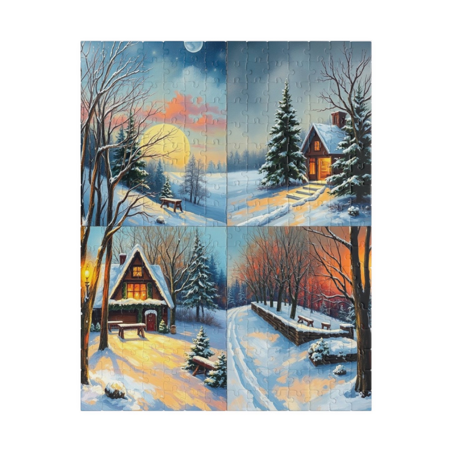 Puzzle, Winter Scene Jigsaw, Four-Quadrant Collage, 110-1014 pieces, Christmas Gift, Snowy Decor, Holiday Puzzle, Family Fun Activity, 252 pcs (Vertical) Puzzle The Puzzle Chest