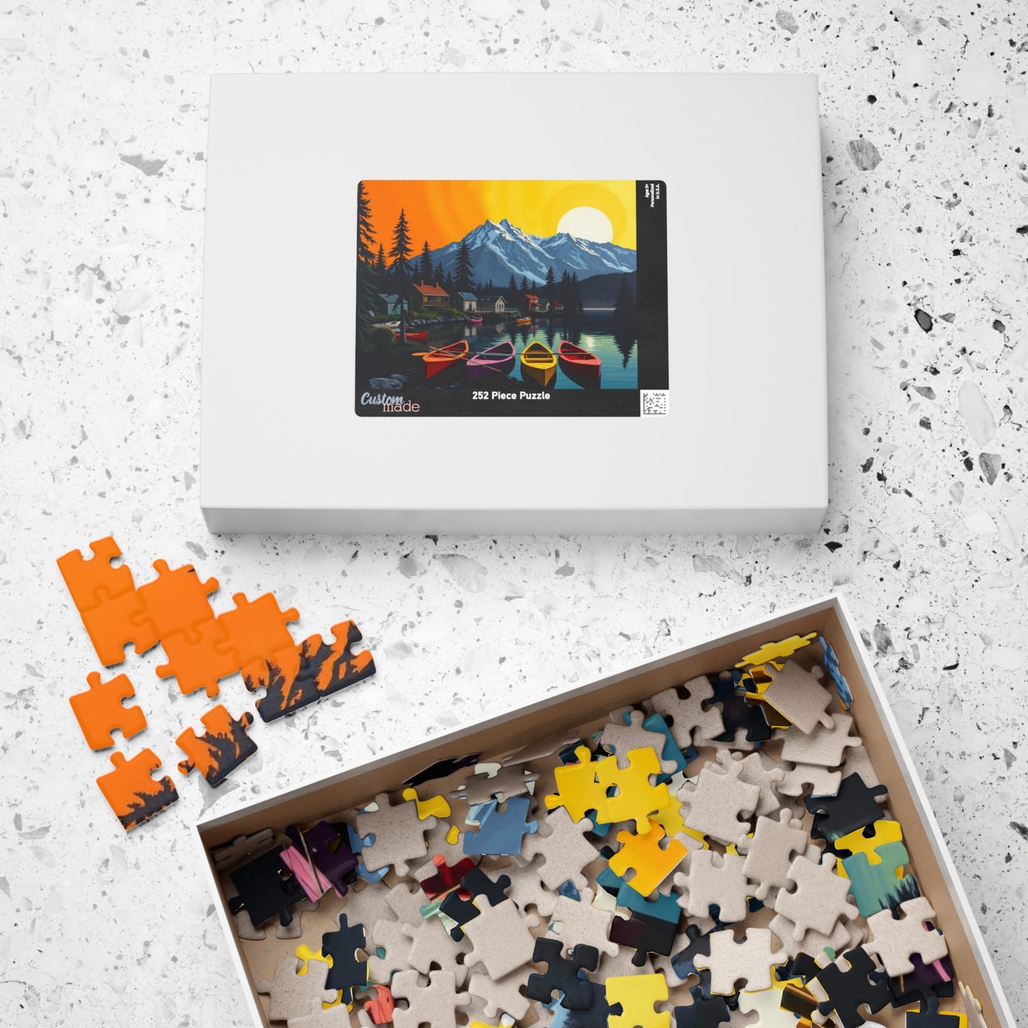 Banff Lakeside Village Puzzle for Adults, Nature Kayaks Trees Cabins and Mountains Jigsaw Game Puzzle The Puzzle Chest