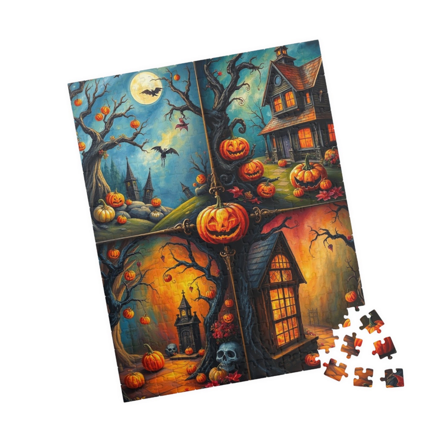 Halloween Scenery 4-Quadrant Jigsaw Puzzle - Spooky Themed Collage, Autumn Activity, Brain Teaser Game, Holiday Gift for Friends Puzzle The Puzzle Chest