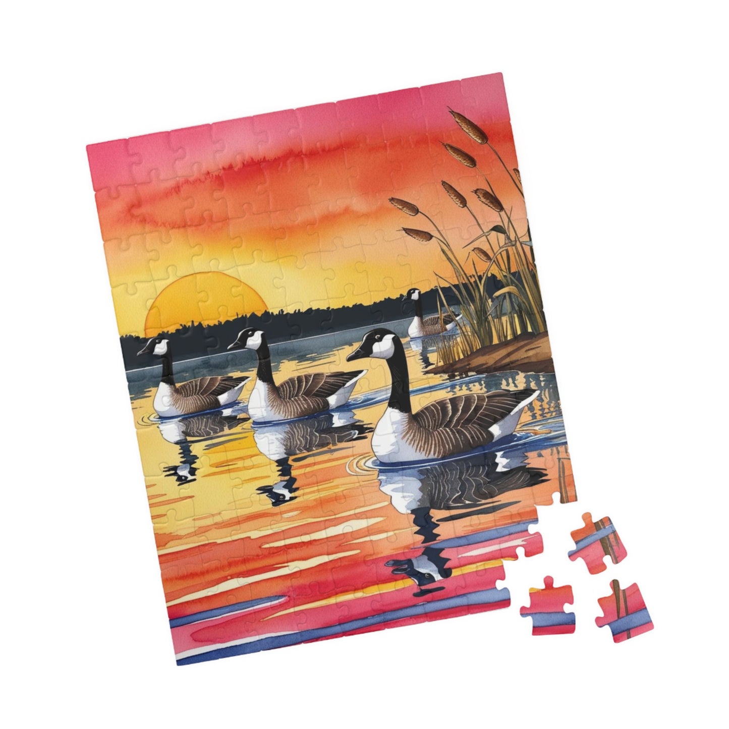 Puzzle, Geese Gliding Across Glassy Lake, 110 252 520 1014-Piece Sunset Jigsaw Game, Relaxing Activity, Bird Lovers Gift, Wildlife Art Puzzle The Puzzle Chest