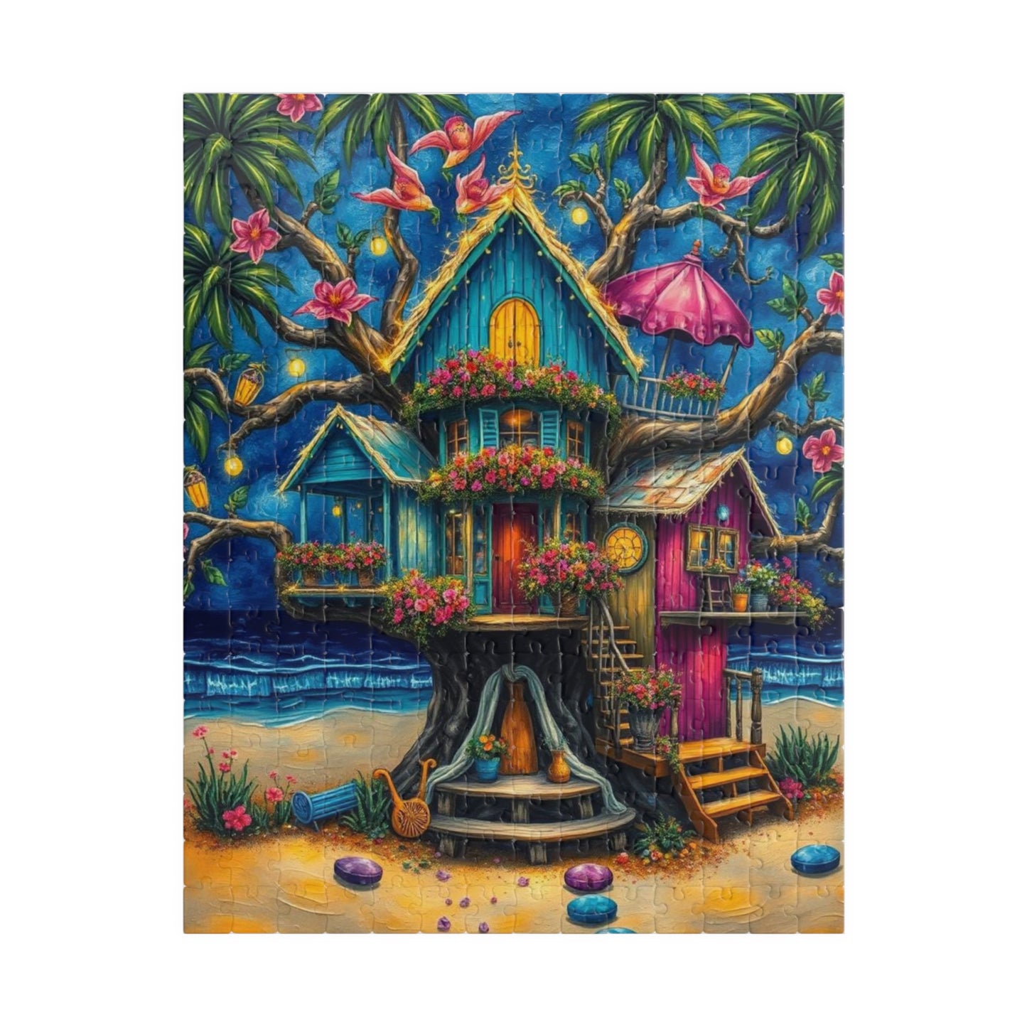 Seaside Hideaway Treehouse Puzzle, 110, 252, 520, 1014-piece Fun Summer Coastal Jigsaw Beach Scene for Family Activity, Puzzle Lover Gift Home Decor 252 pcs (Vertical) Puzzle The Puzzle Chest