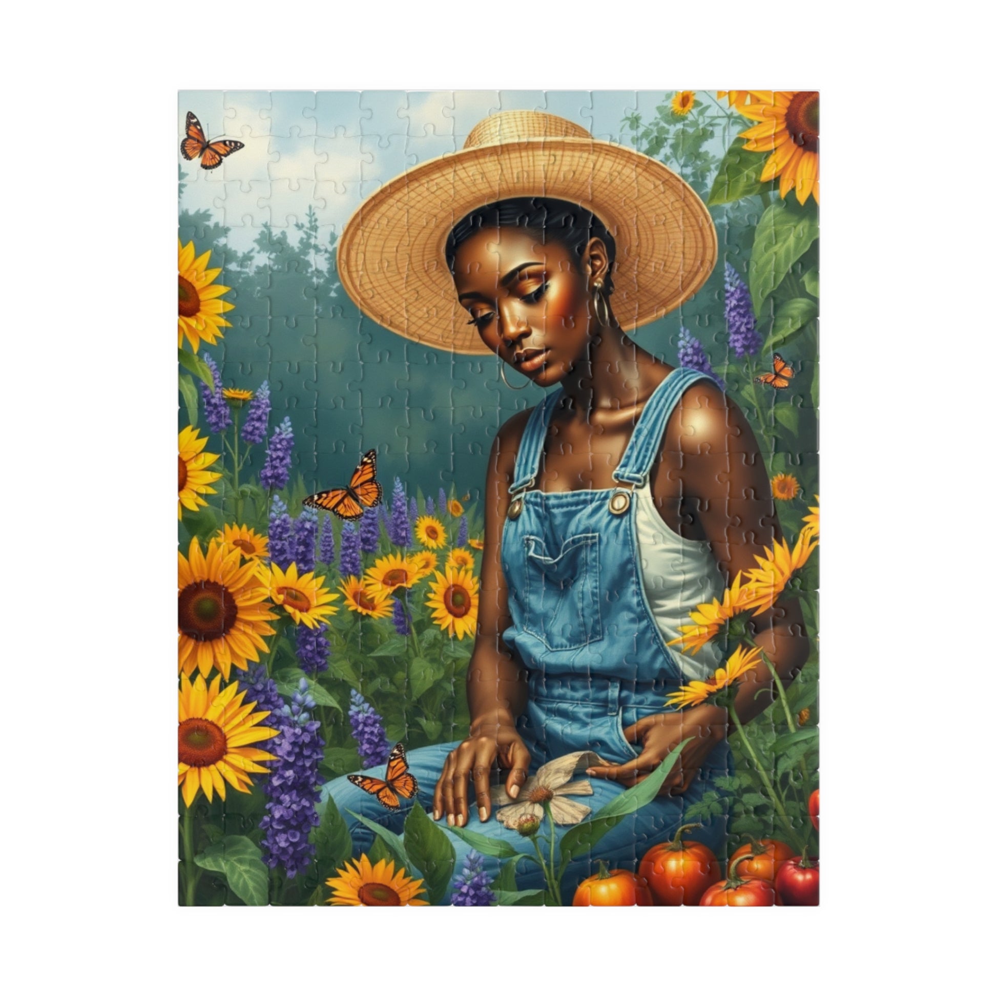 Botanical Black Woman Jigsaw Puzzle, Colorful Garden Scene, Puzzle Lover Gift, Nature Theme, 110-1014 Piece Afrocentric Artwork 252 pcs (Vertical) Puzzle The Puzzle Chest