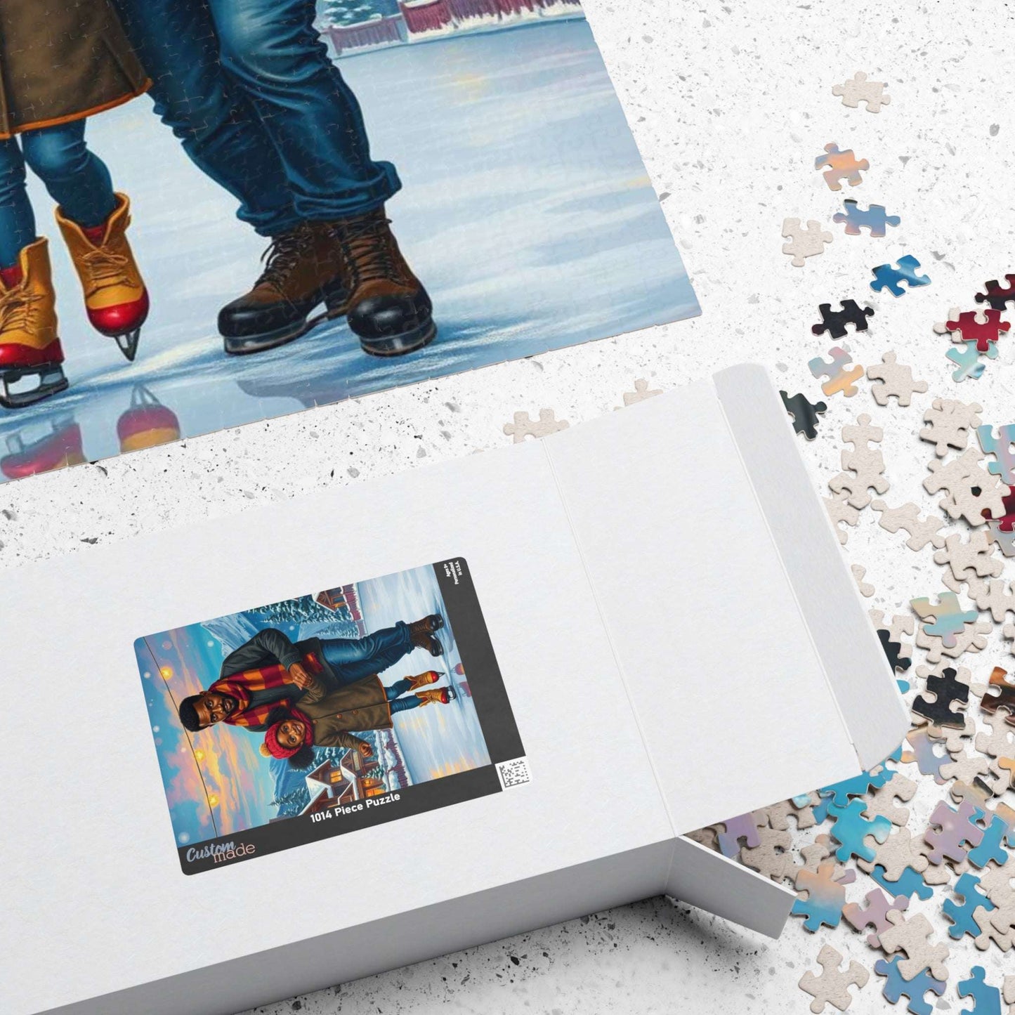 Father and Daughter Ice-skating Trip Jigsaw Puzzle, Afrocentric Artwork, Black Man Art Puzzle The Puzzle Chest