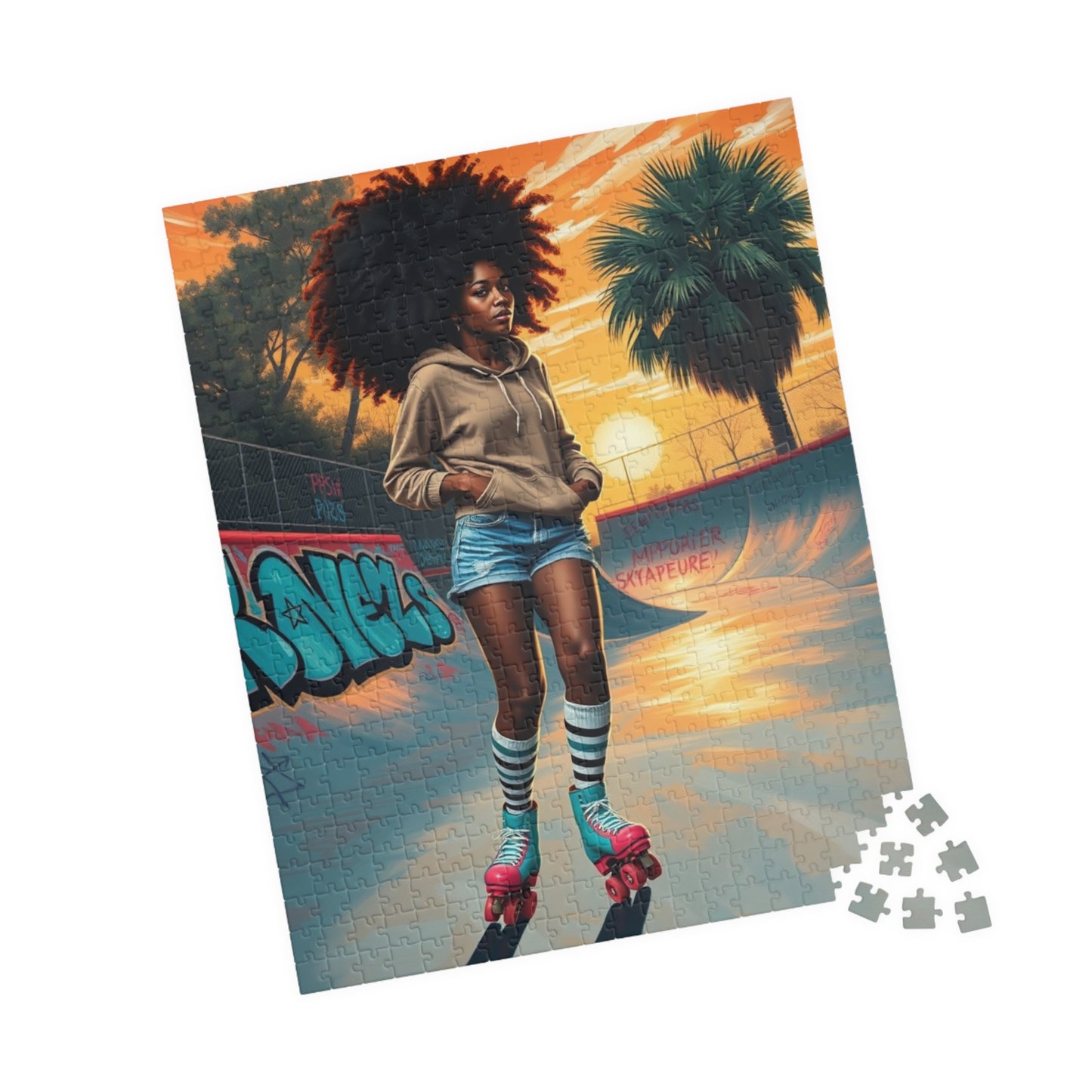 Skateboarder Jigsaw Puzzle, Retro Vibe African American Woman, Nostalgic Gift for Adults, Unique Game for Fun Family Night, Puzzle Lover Puzzle The Puzzle Chest